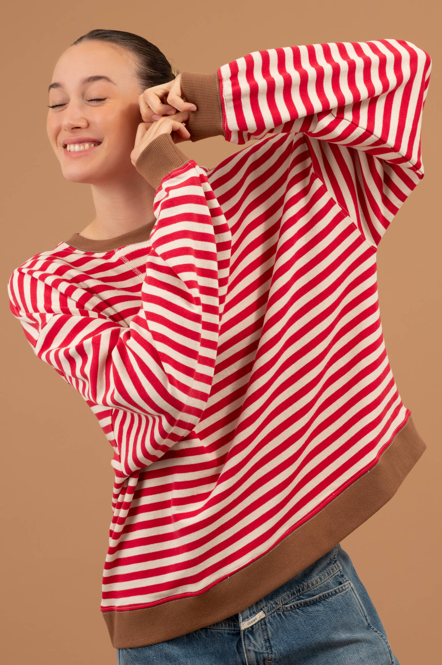 Gestreifter Sweater CHESAPEAKE in Geranium/Beige 