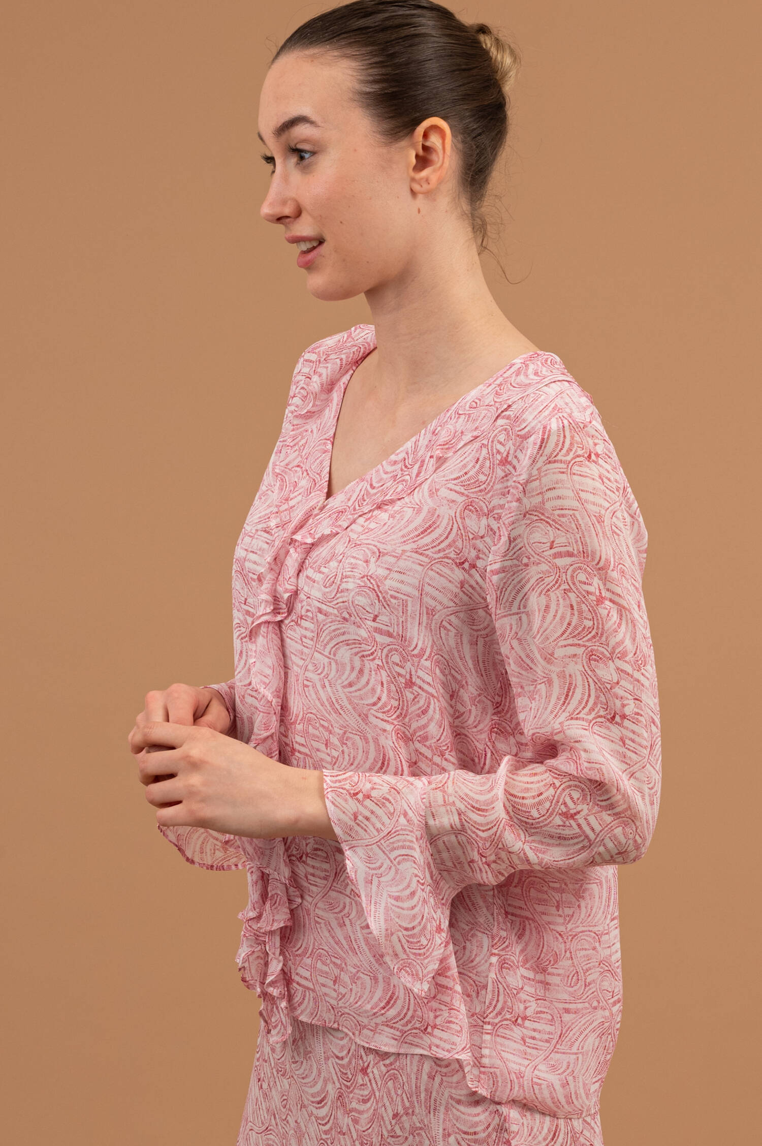 Bluse mit Rüschenbesatz PANJA in Rosa