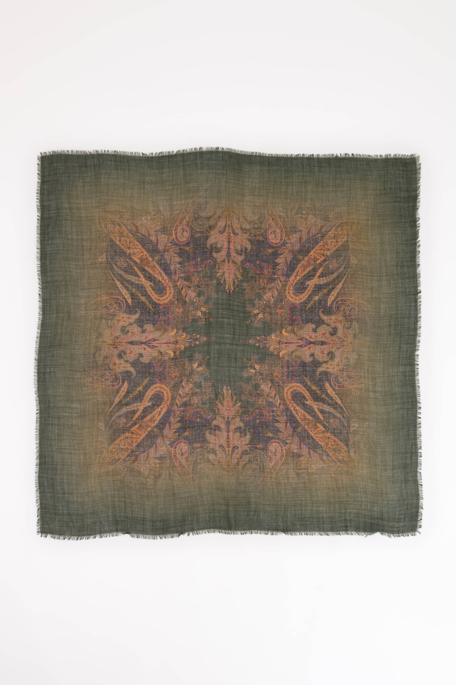 Paisley Woll-Seiden-Tuch in Grün