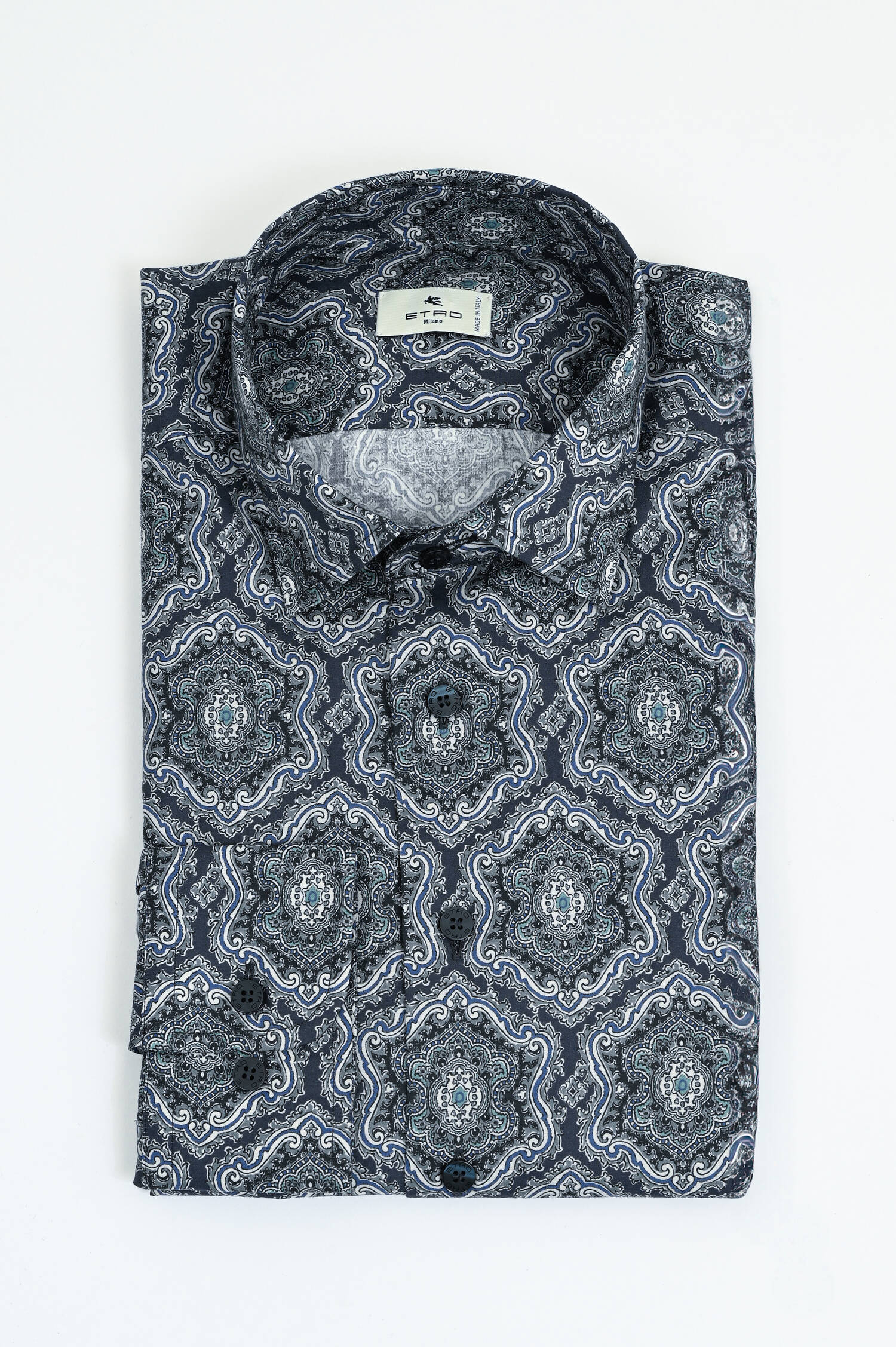 Gemustertes Hemd aus Baumwolle in Blau/Grau