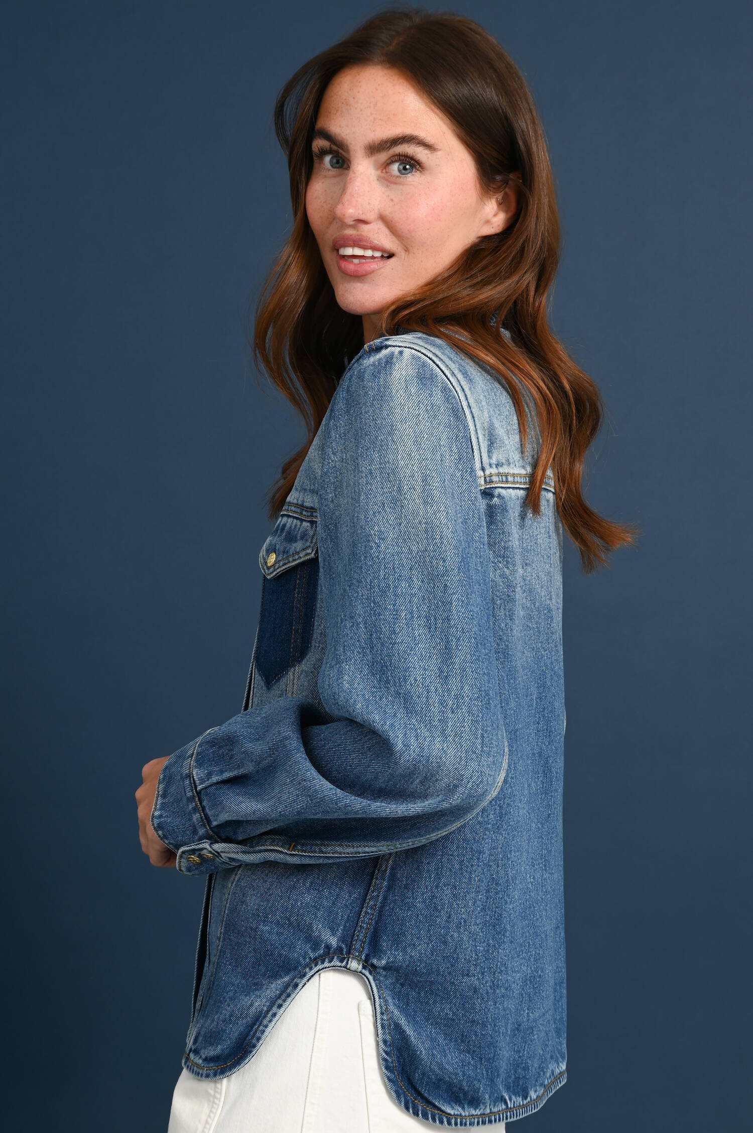 Denim Bluse mit Brusttaschen in Used Blue