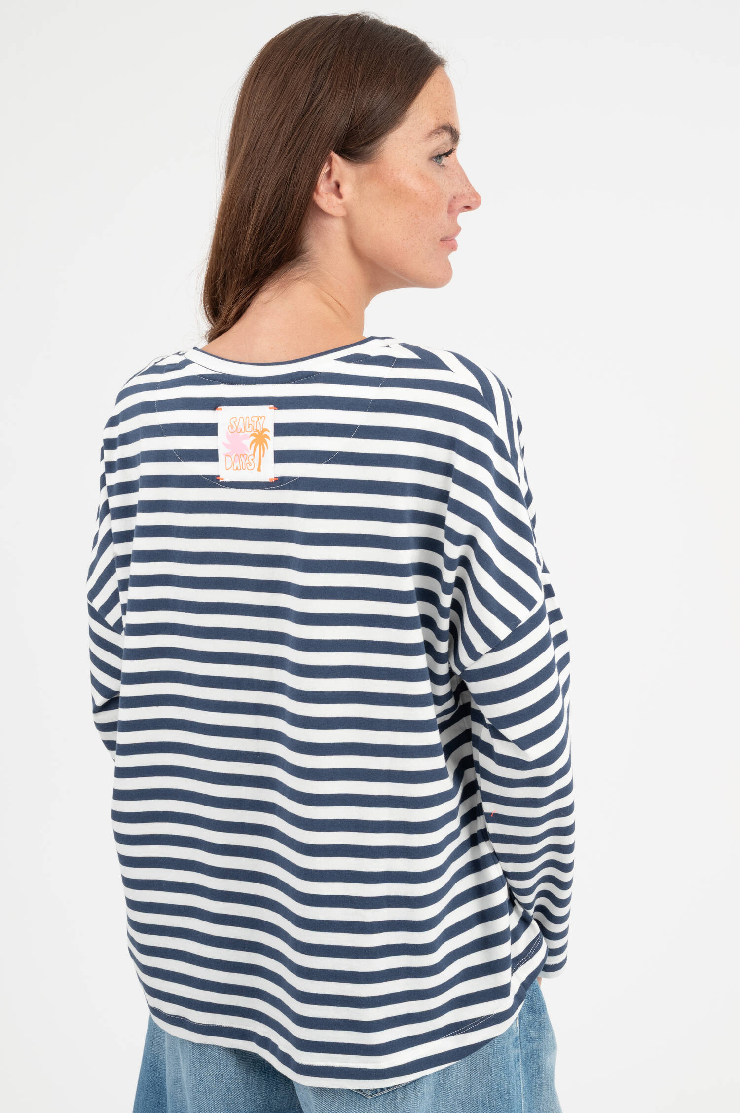 Oversize Shirt in Dunkelblau/Ecru gestreift