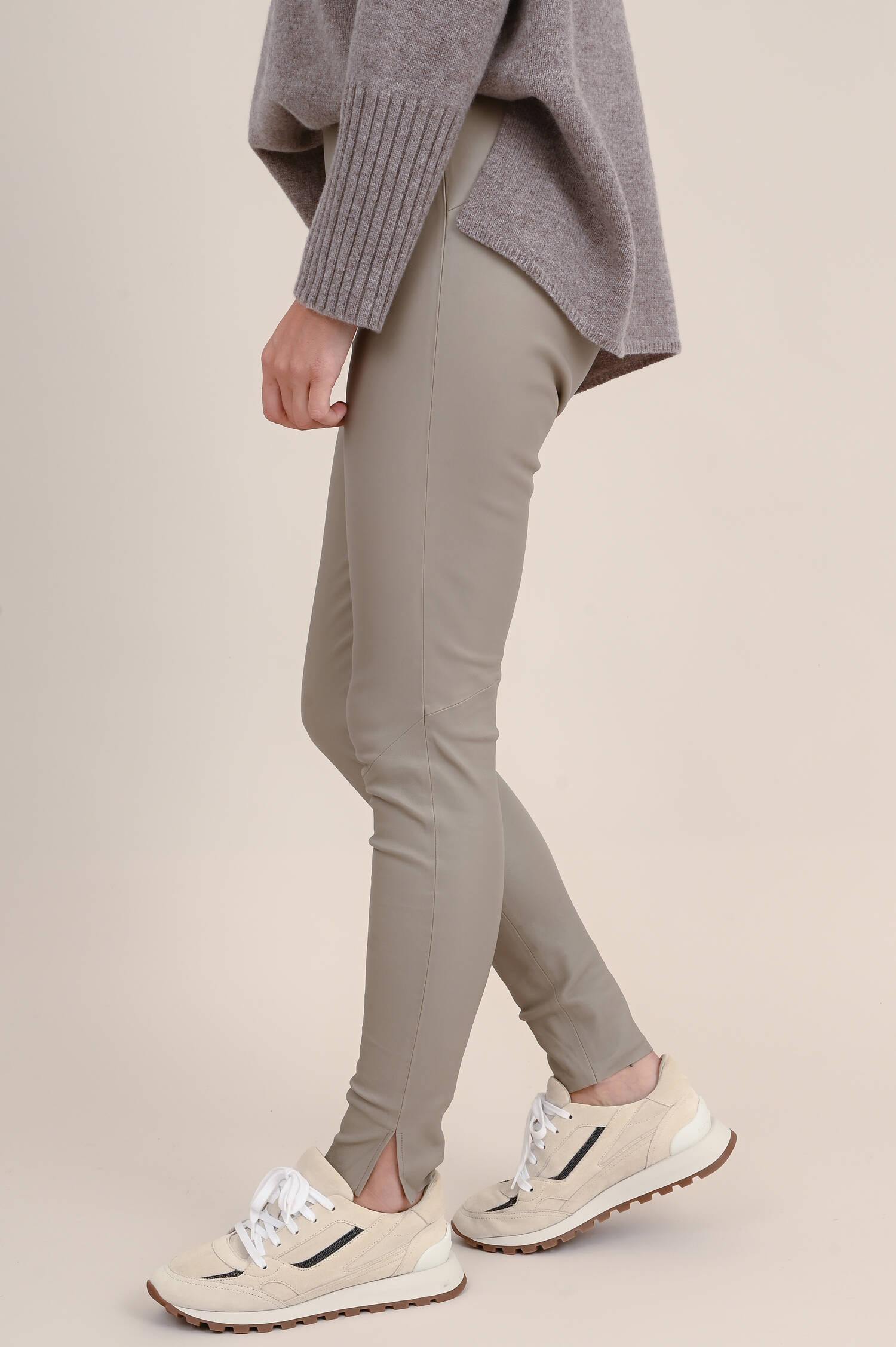 Nappaleder Legging in Taupe