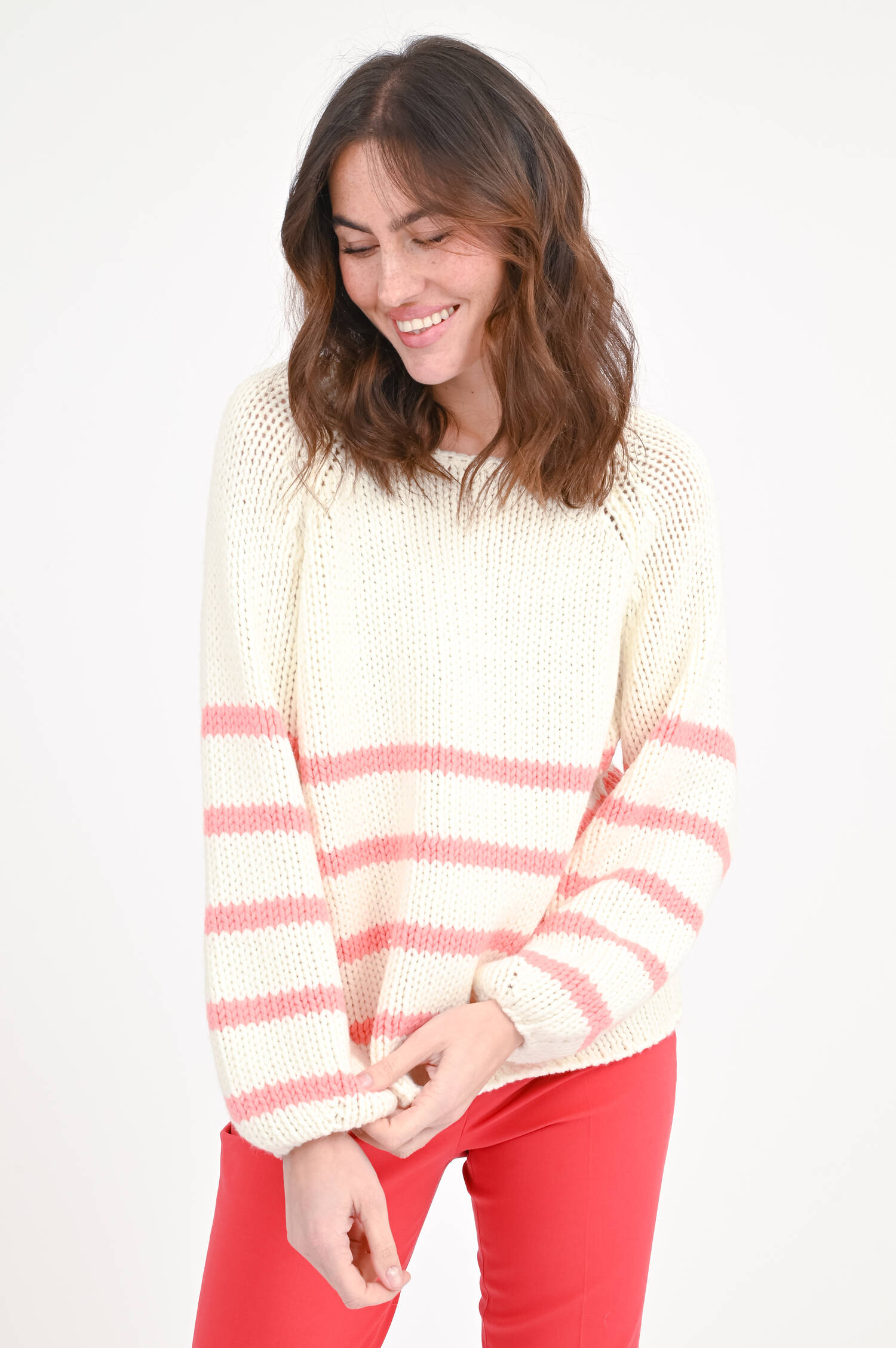 Pullover aus Woll-Mix in Peach/Creme