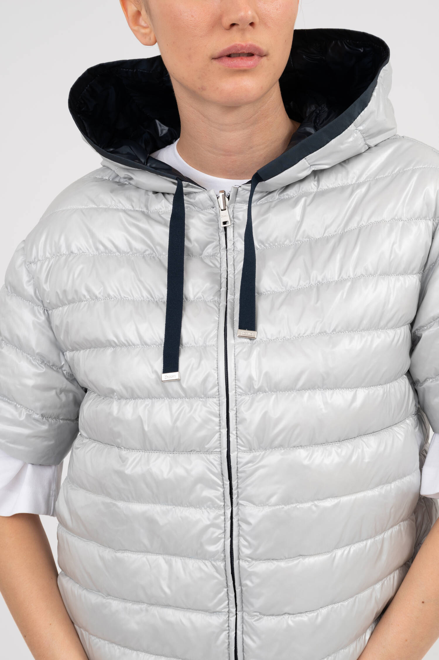 Wendegilet mit Kapuze in Navyblau/Grau