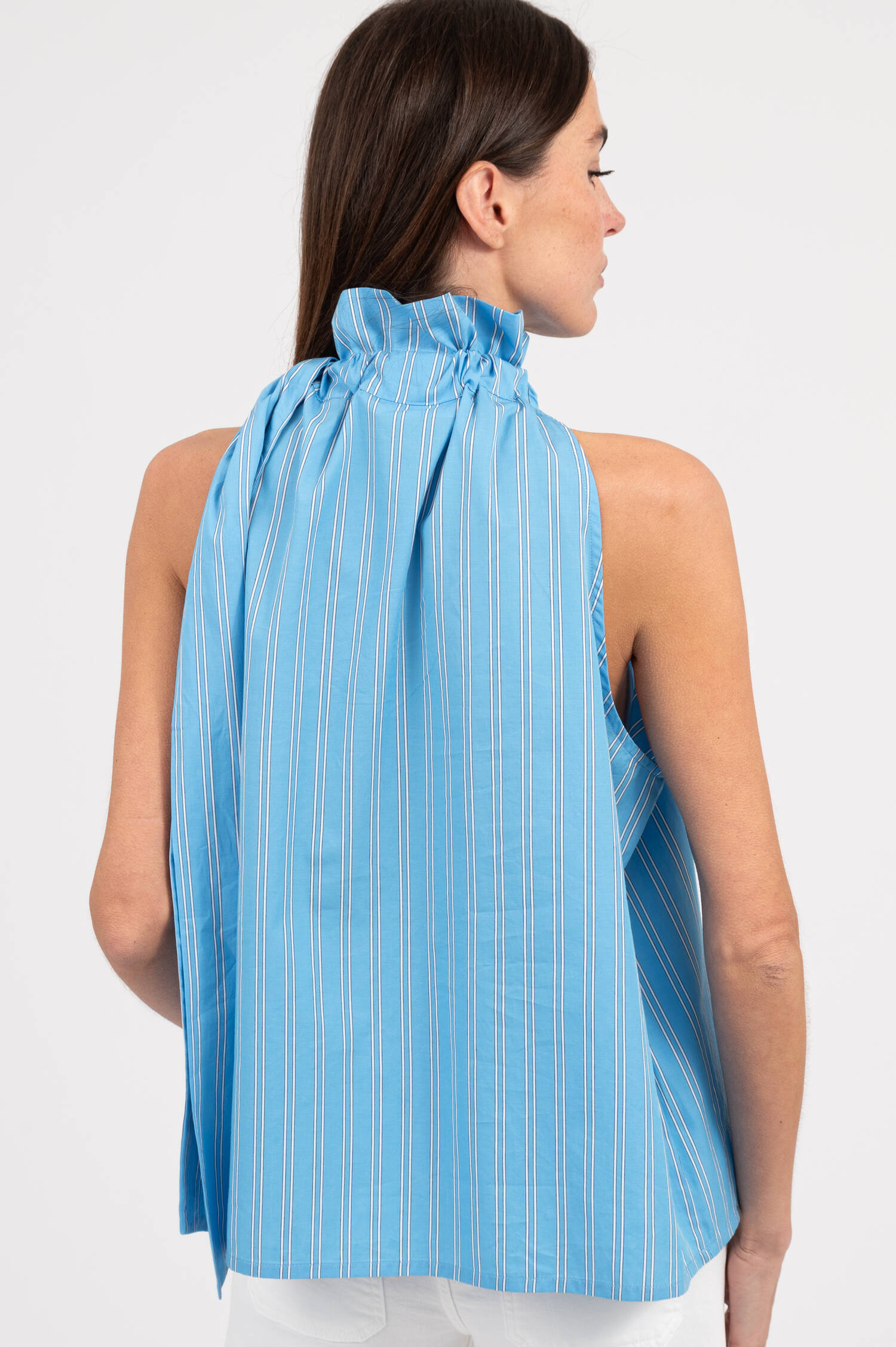 Neckholder Bluse mit Streifen in Blau