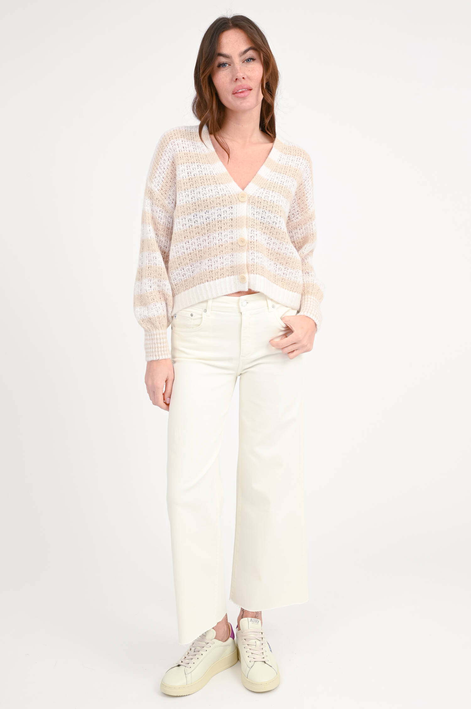 Cash-Mix Jacke in Beige/Natur gestreift