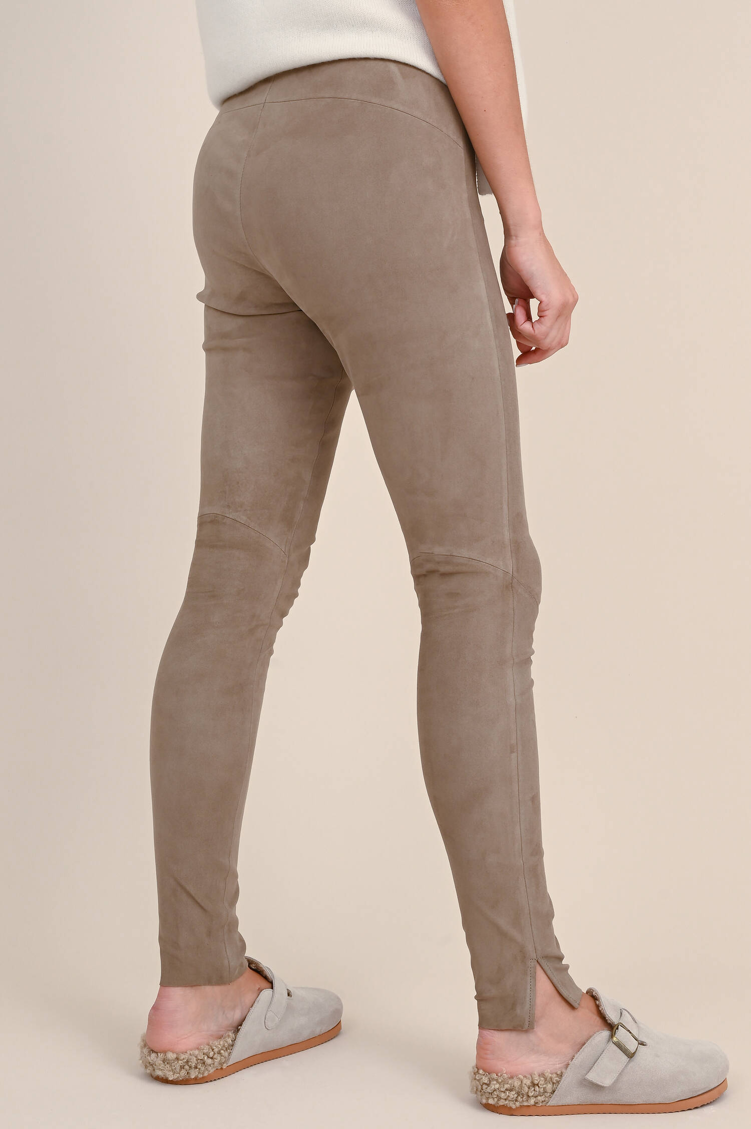 Veloursleder Legging in Taupe