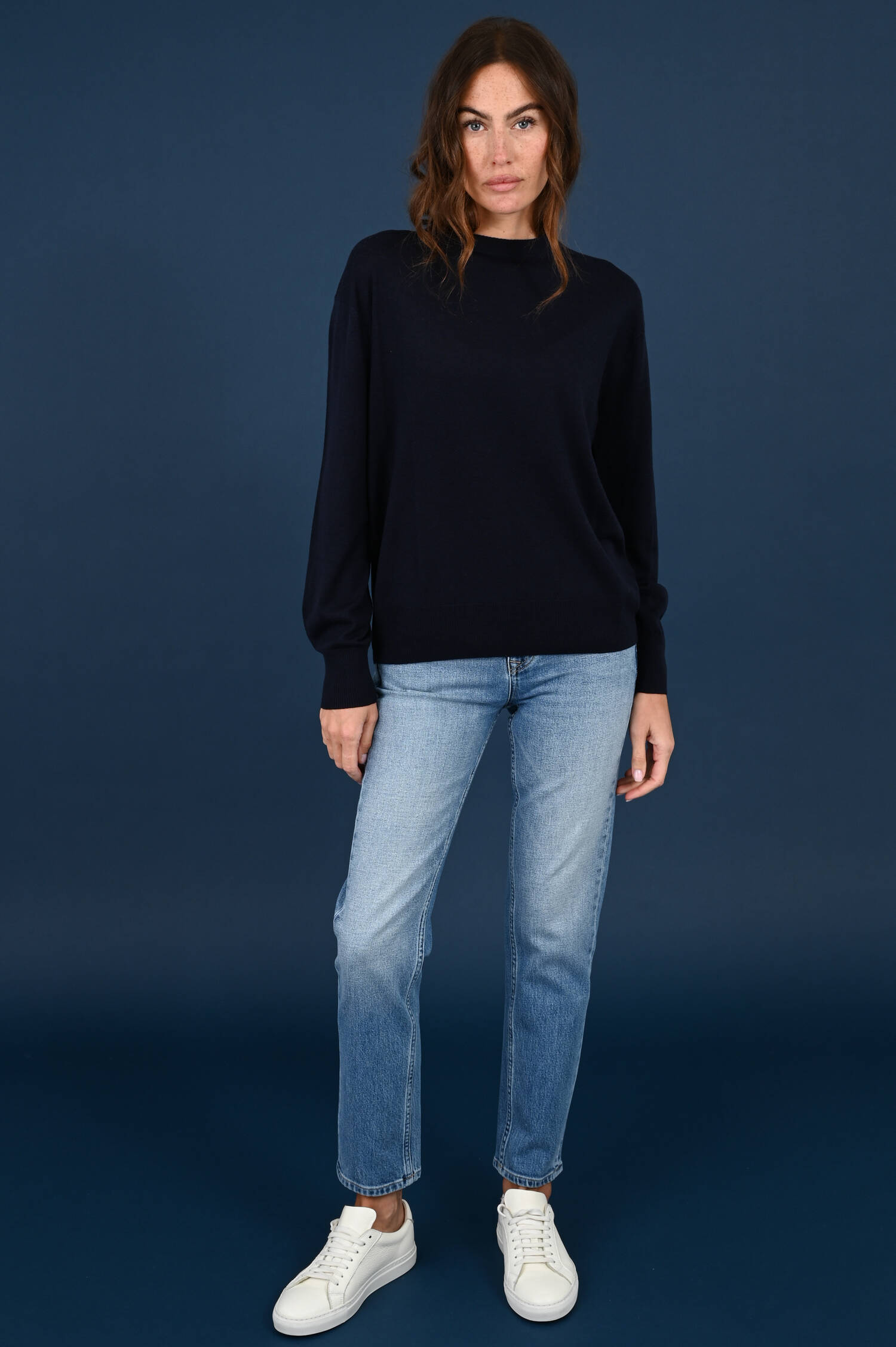 Strickpullover VENTO aus Woll-Cashmere-Mix in Blau Strickpullover VENTO aus Woll-Cashmere-Mix in Blau