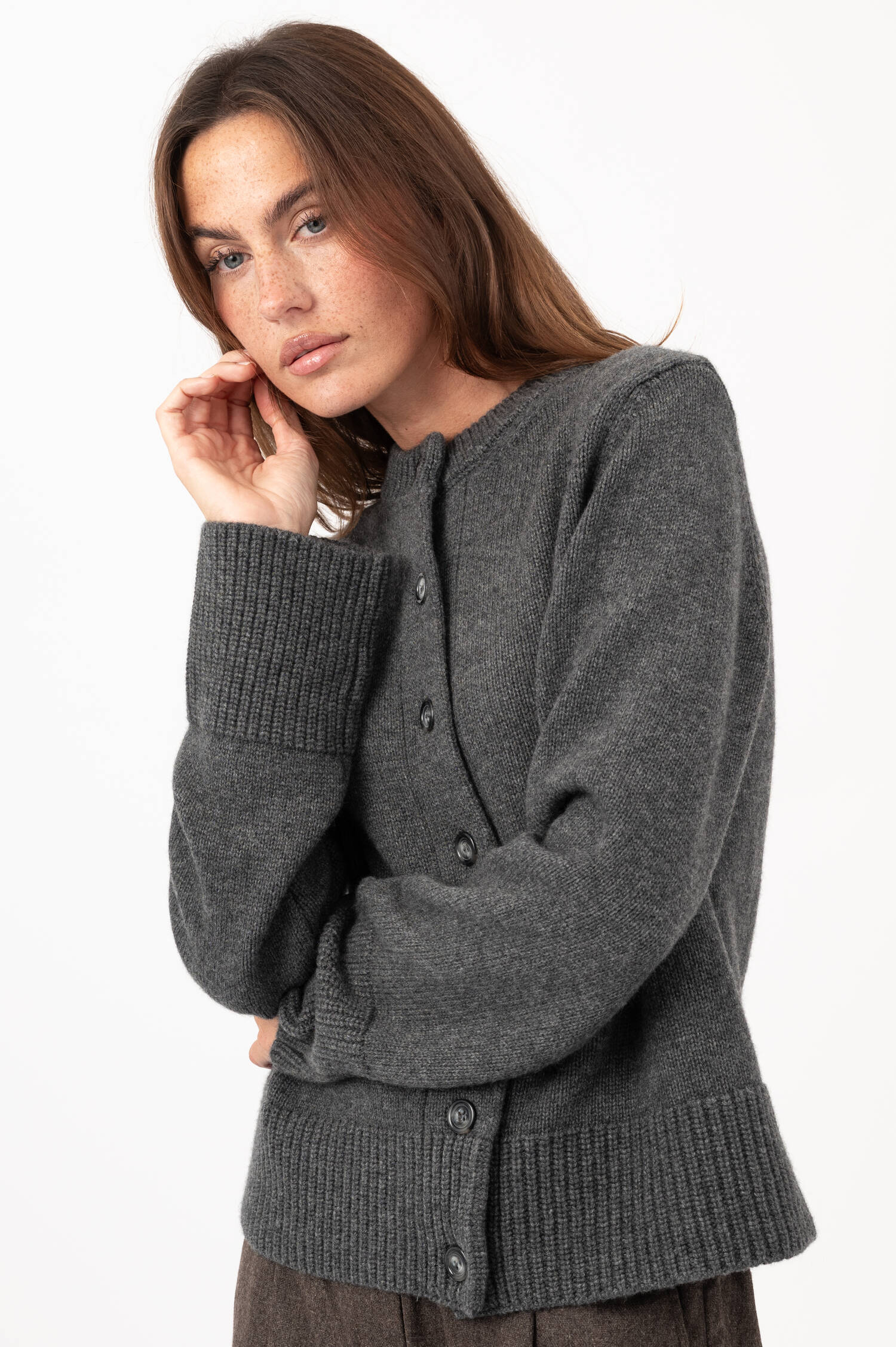 Woll-Cashmere-Cardigan DOROTHEA in Grau meliert