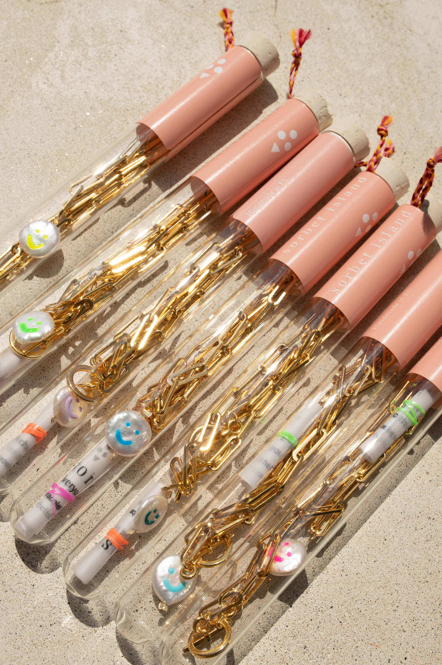 HAPPY FACE CHAIN Halskette in Gold/Rosa