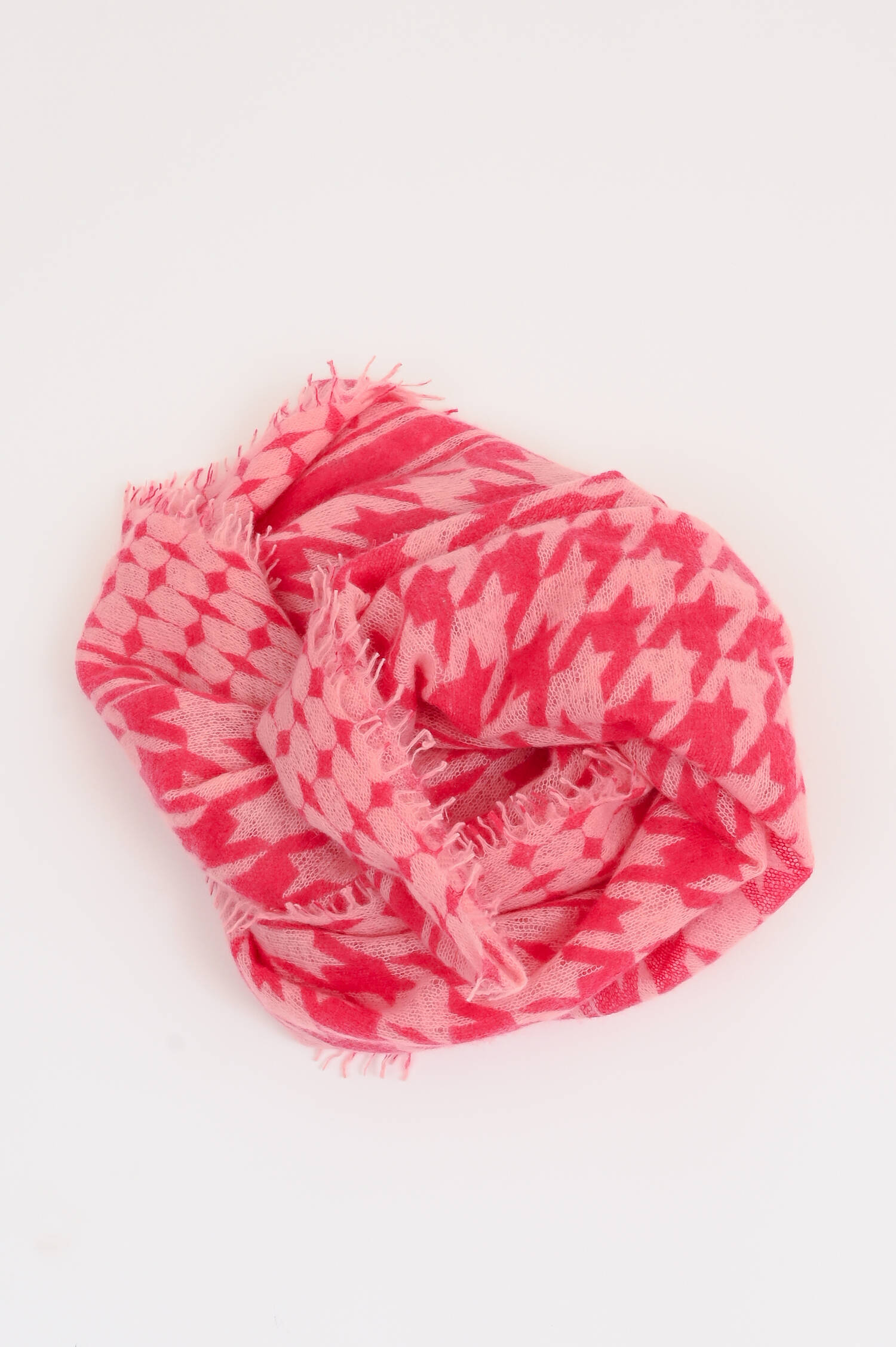 Cashmere-Schal mit Hahnentrittmuster in Rot/Rosa