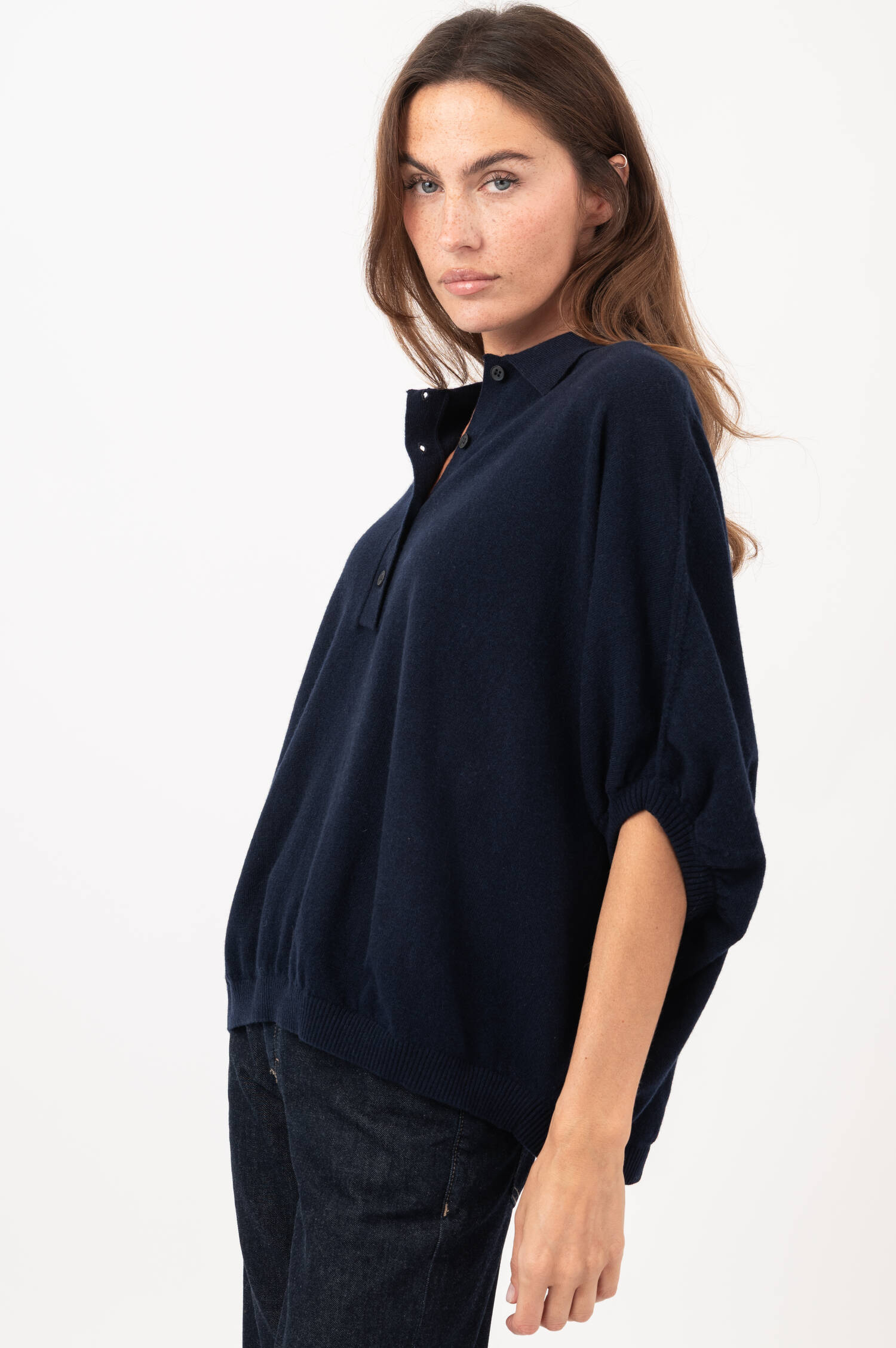 Woll-Cashmere-Polo-Shirt in Navy