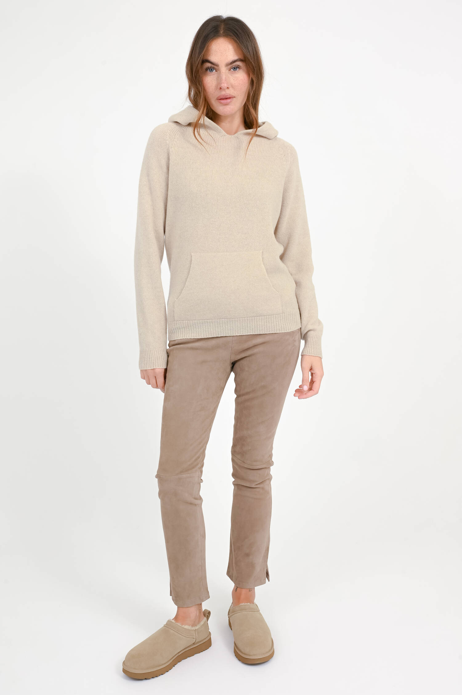 Woll-Cashmere-Kapuzenpullover in Beige