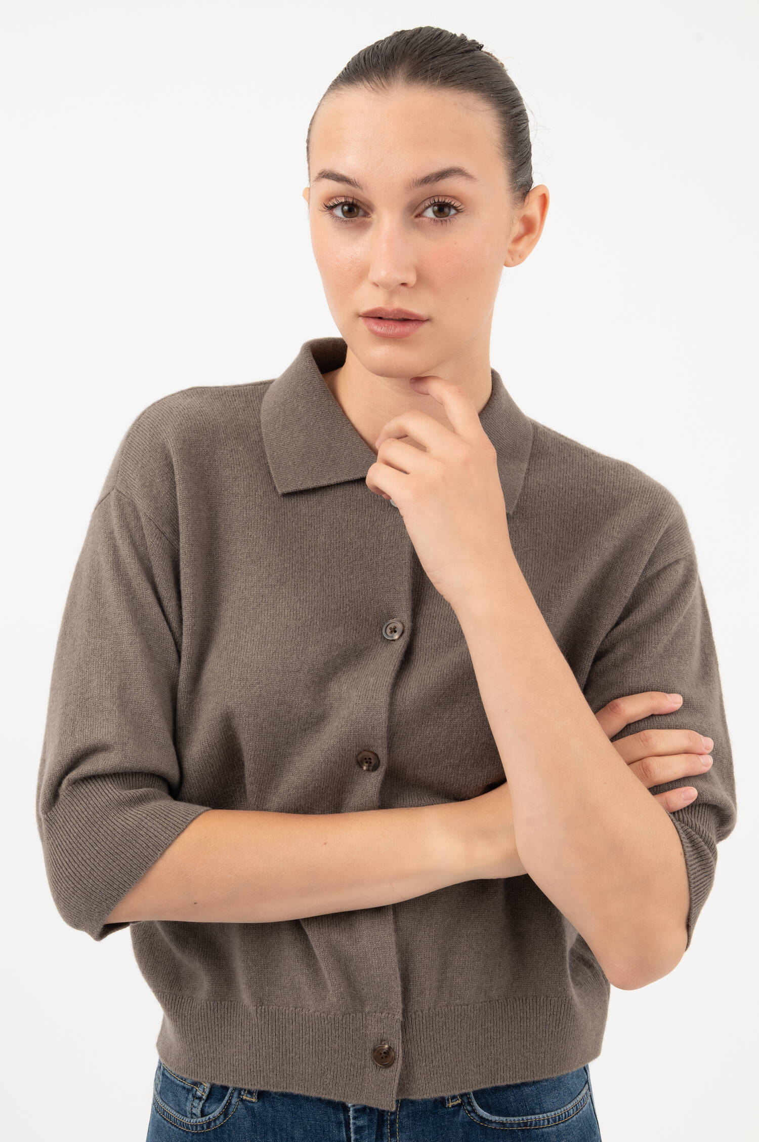 Polo-Cardigan MELINA in Taupe Polo-Cardigan MELINA in Taupe