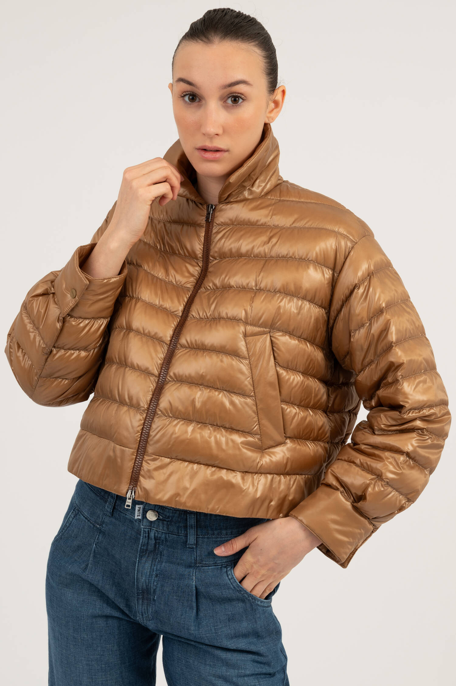 Boxy Steppjacke in Taupe