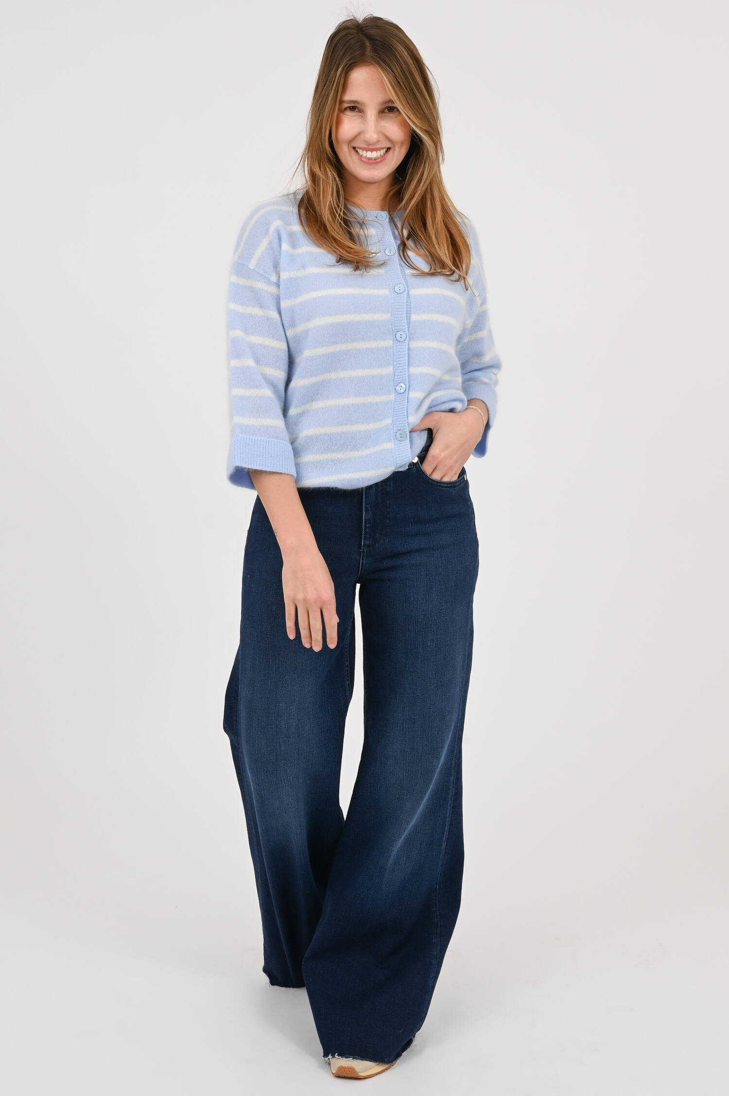 Gestreifte Cashmere Strickweste in Blau