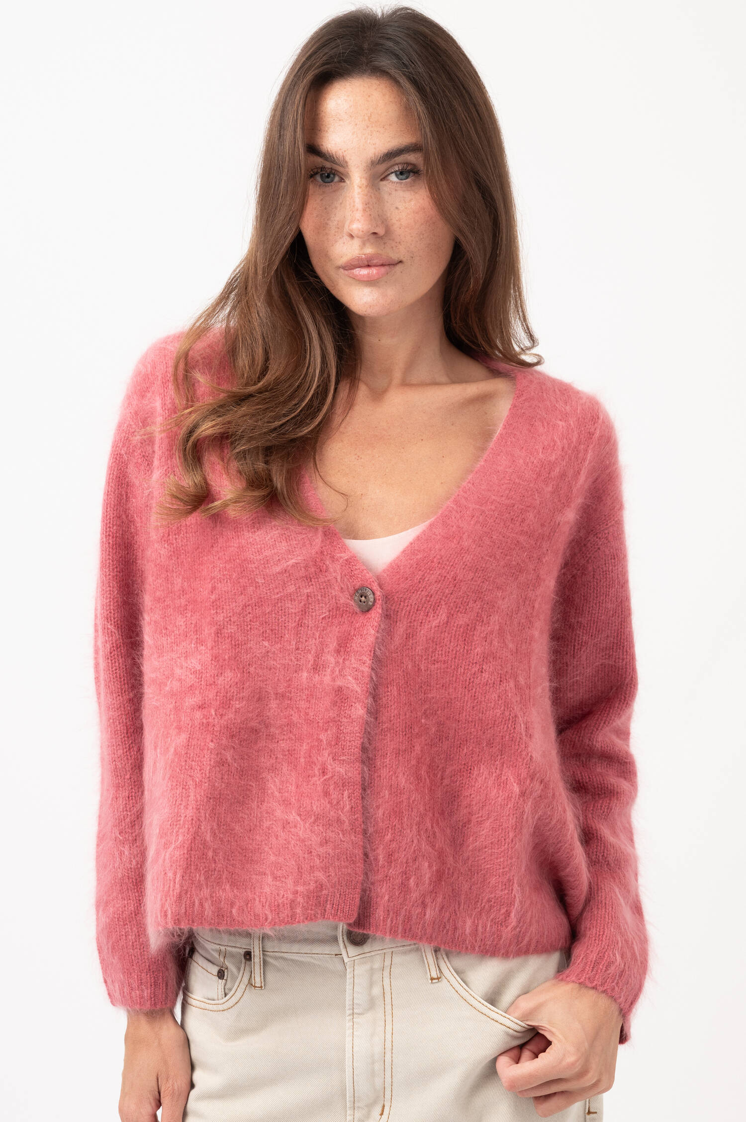 Cashmere-Cardigan in Pastellrot