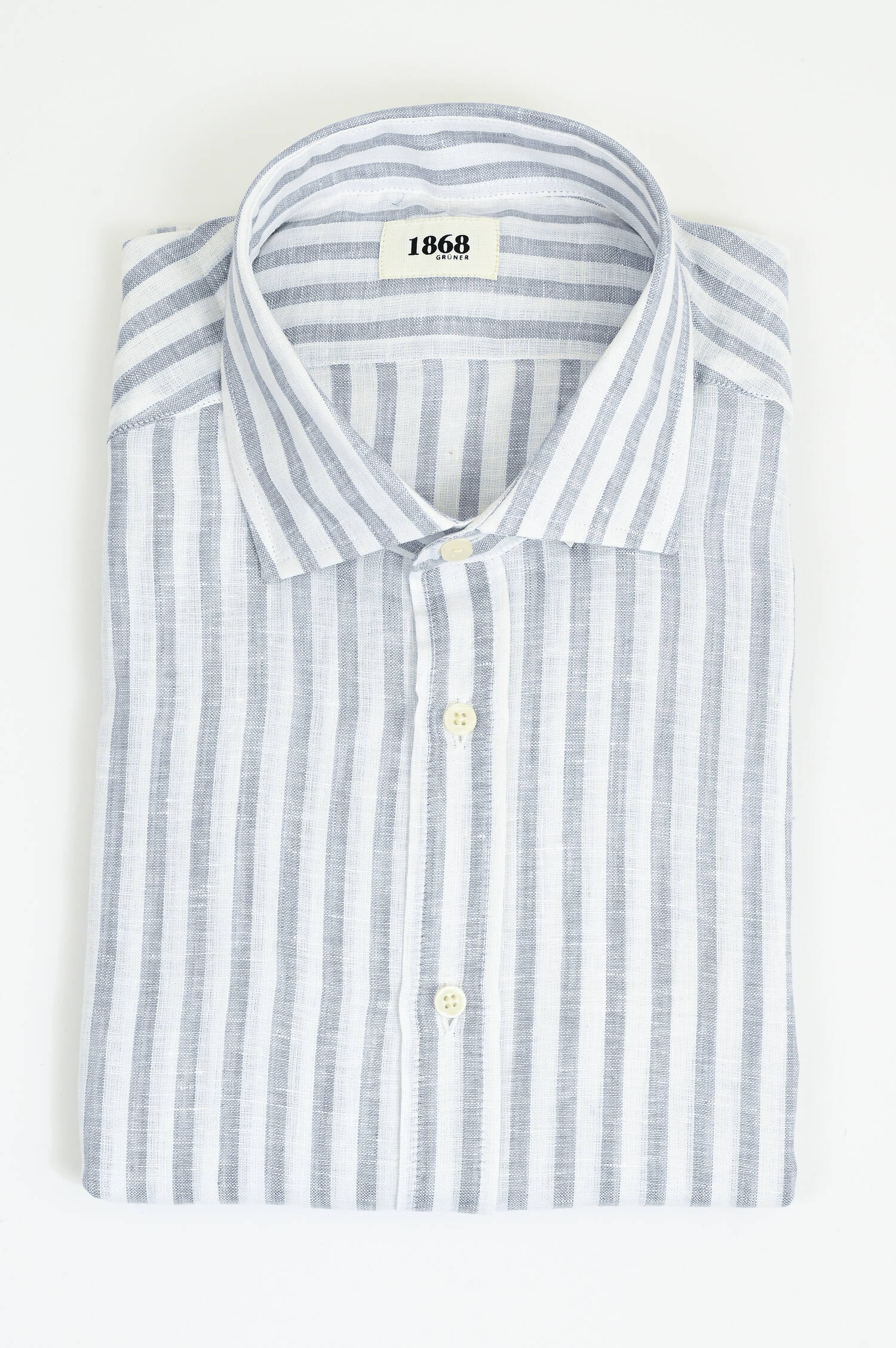 Leinenhemd mit breiten Streifen in Grau/Weiß Leinenhemd mit breiten Streifen in Grau/Weiß
