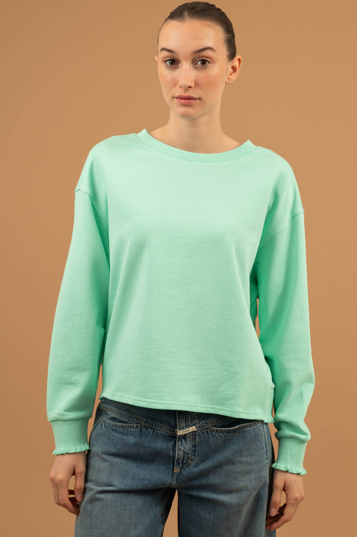 Sweatshirt mit Rüschen-Details in Jellymintgrün Sweatshirt mit Rüschen-Details in Jellymintgrün