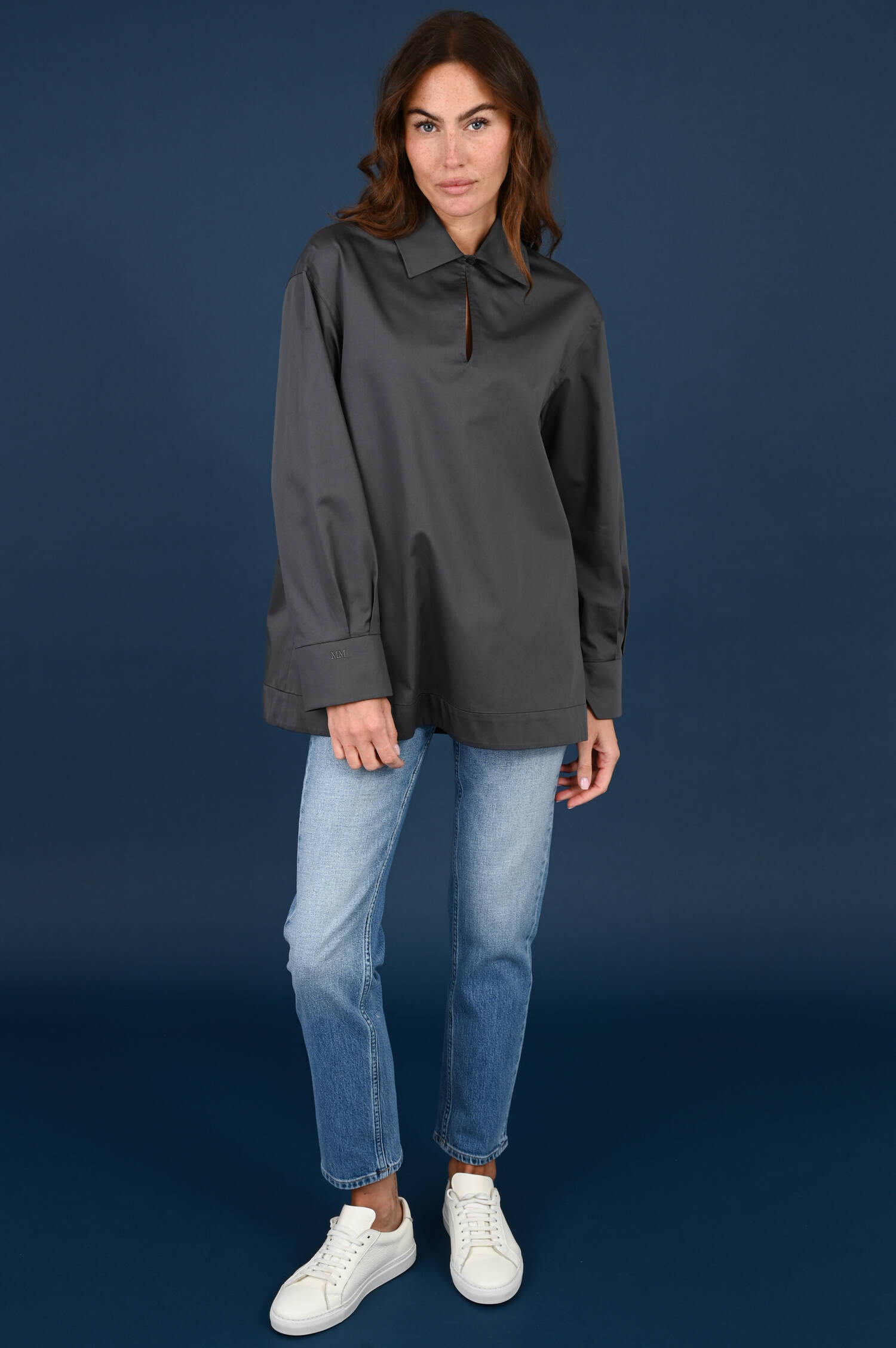 Baumwoll Bluse KASACK in Dunkelgrau