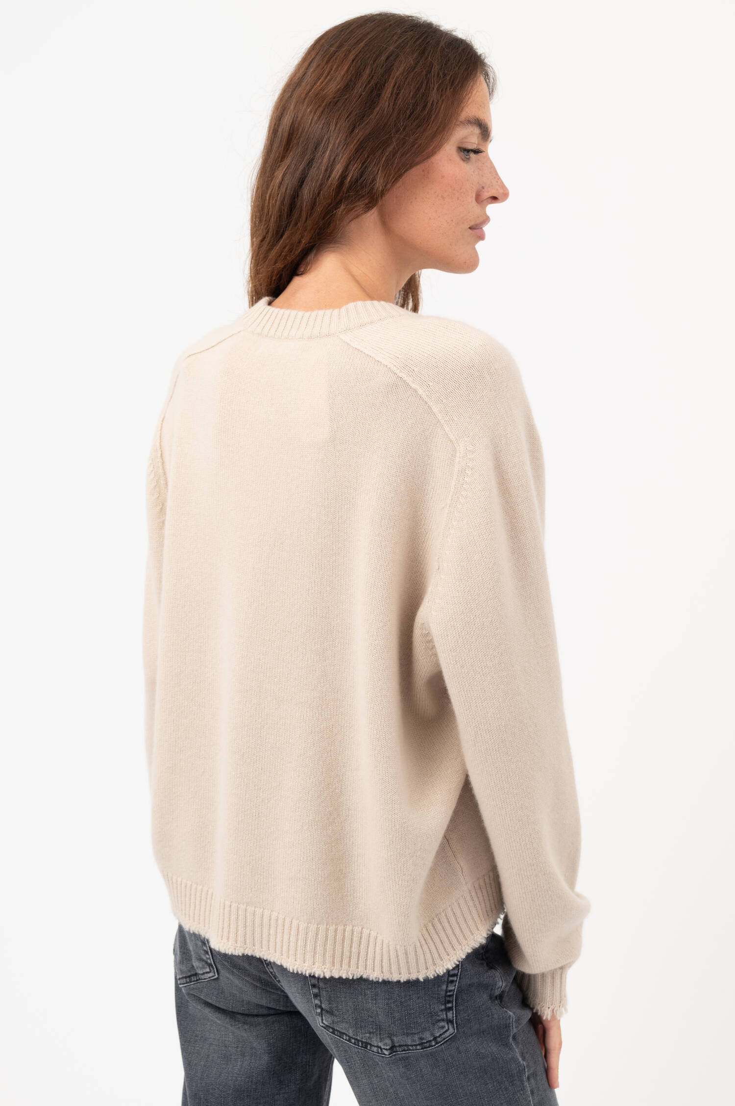 Cashmere-Pullover mit Fransen in Beige