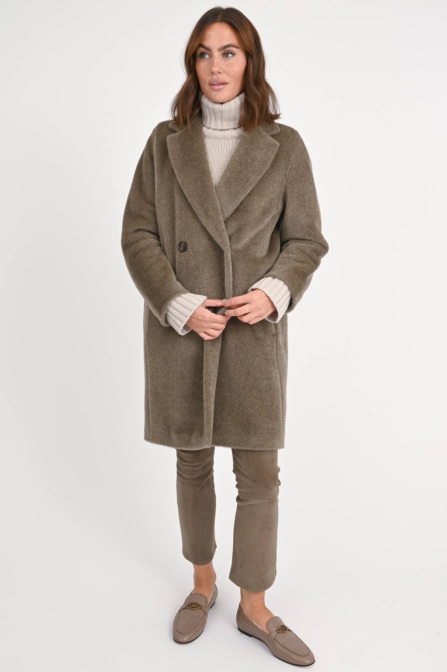 Doppelreihiger Mantel ROSETO in Taupe
