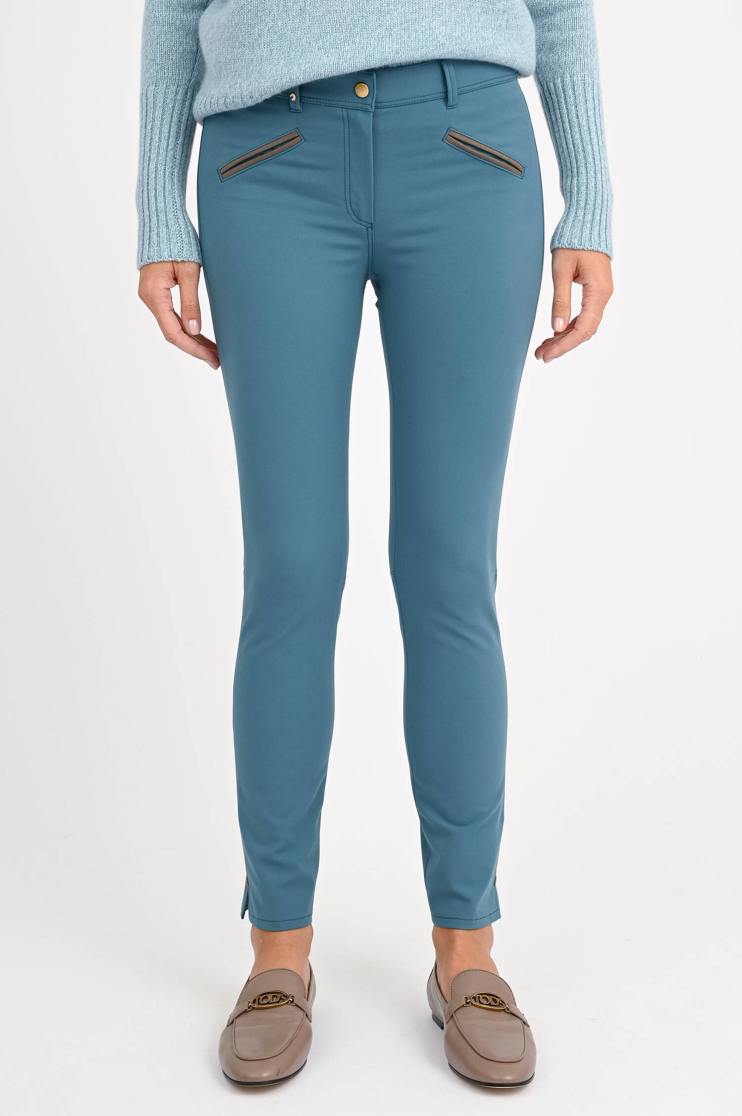 Chino ROYAL mit Lederdetails in Petrol