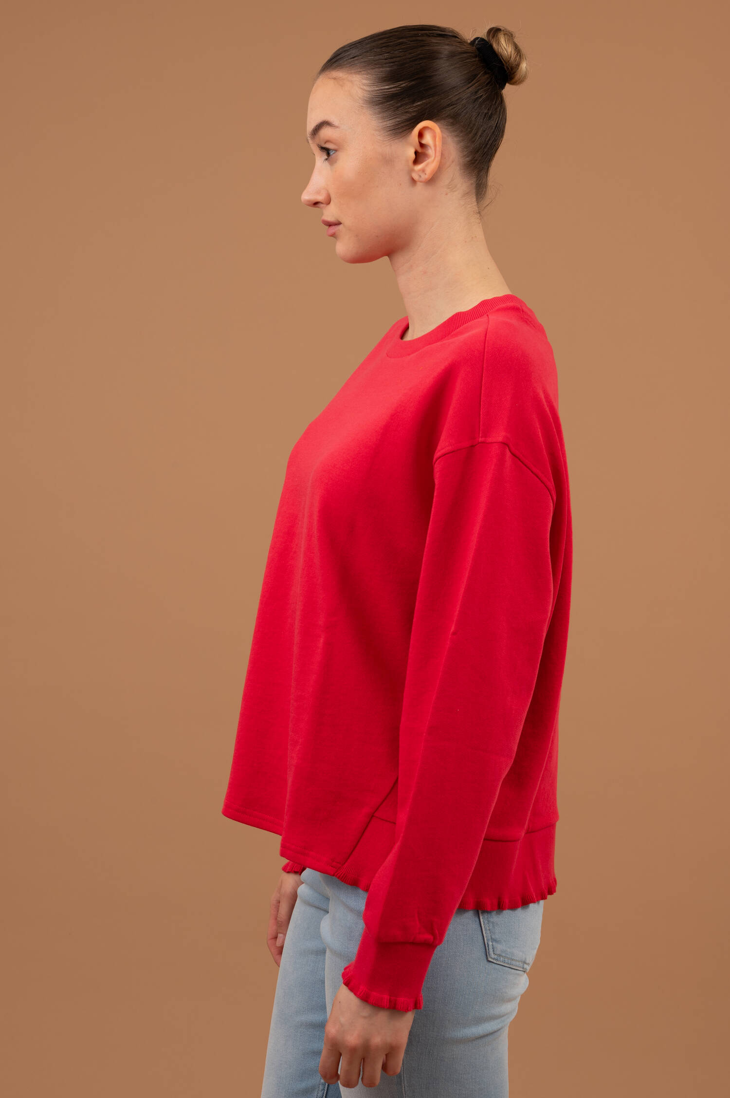 Sweater mit Rüschen-Details in Geraniumpink