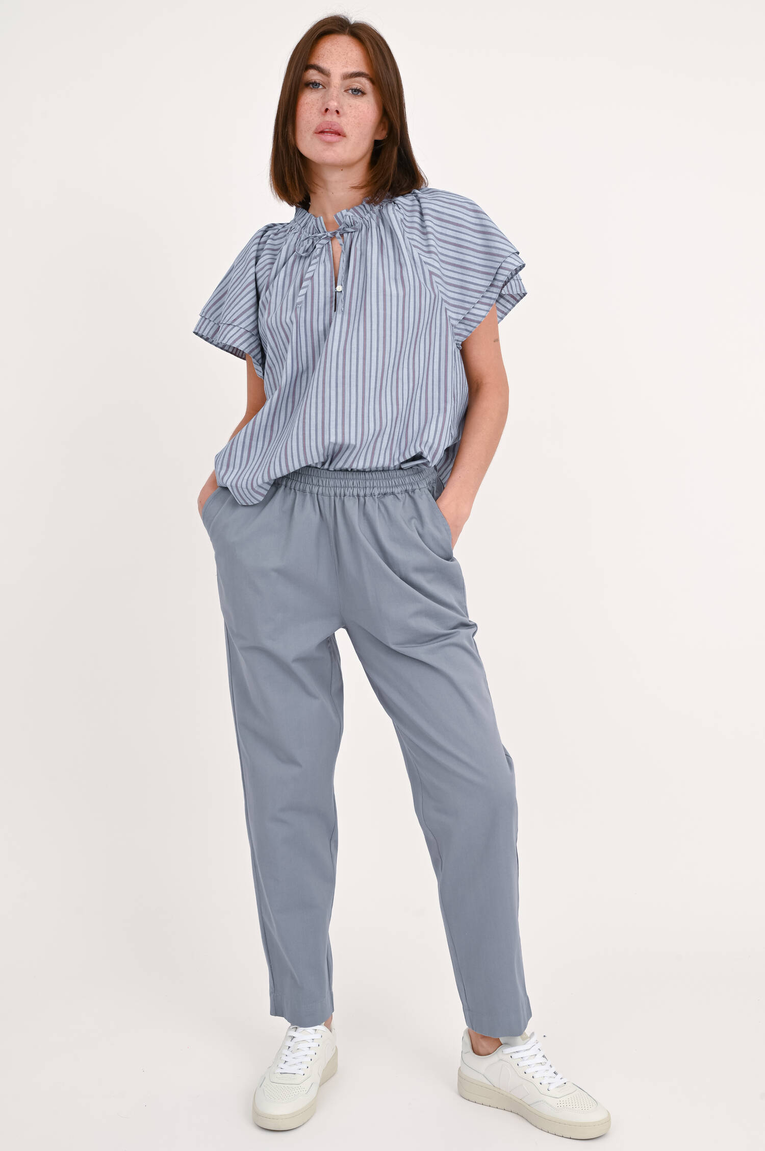 Hose ABBY aus Baumwolle in Graublau