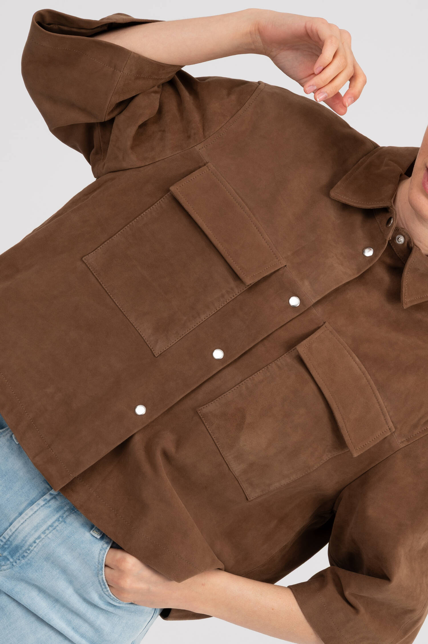Boxy Suede Lederjacke in Woodbraun