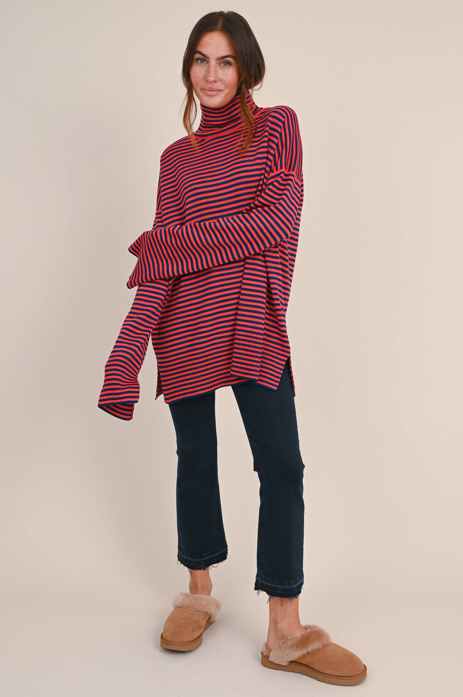 Pullover aus Merinowolle in Navy/Rot gestreift