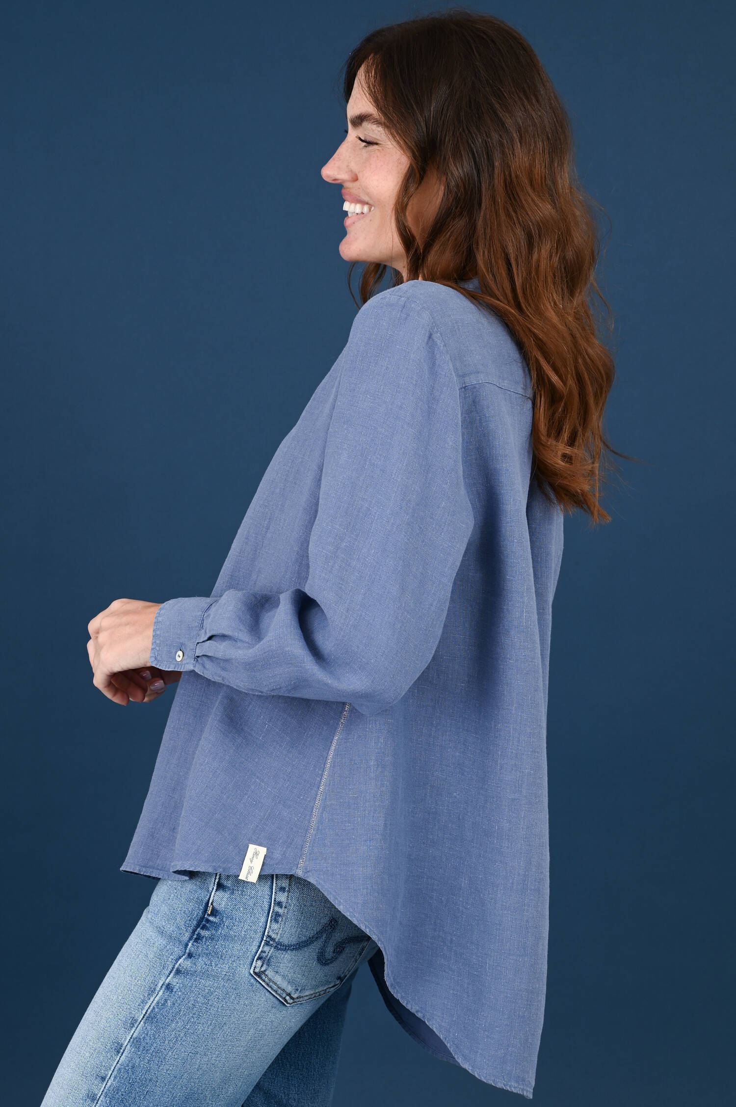 Leinenbluse in Surfblue