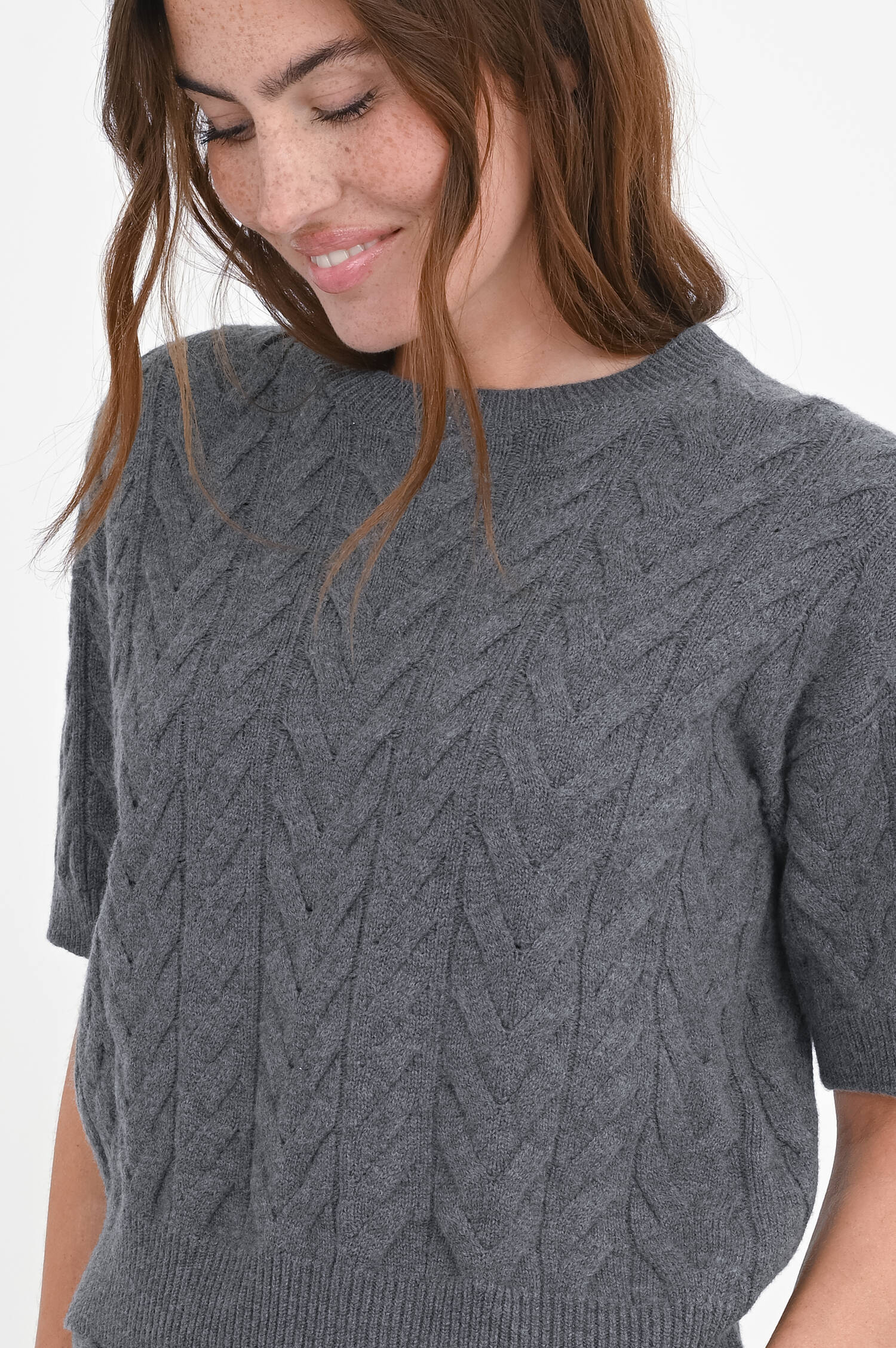 Kurzarm-Woll-Pullover DOMINUS in Grau