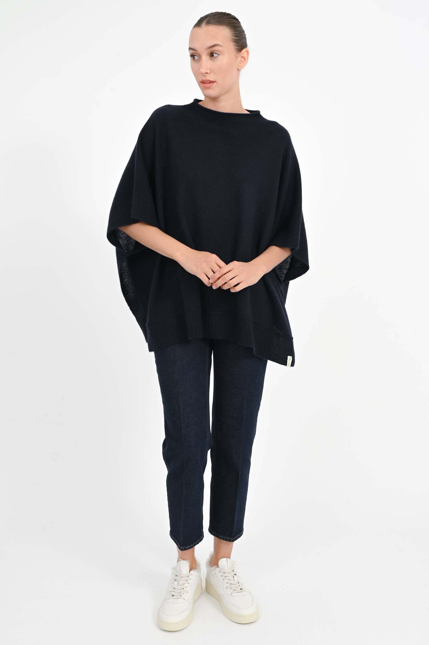 Cashmere Poncho in Navy Cashmere Poncho in Navy