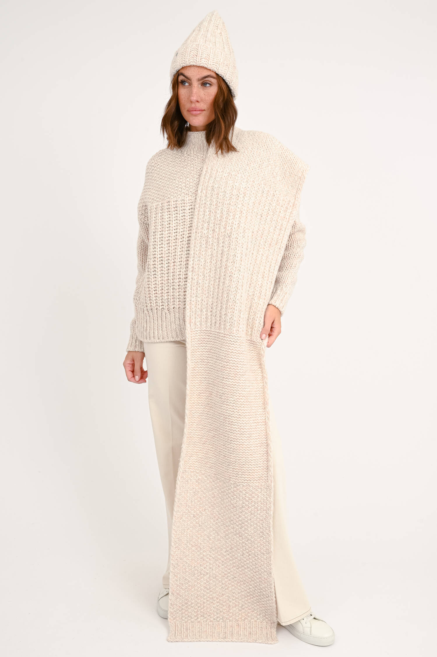 Wollschal in Rosa/Creme
