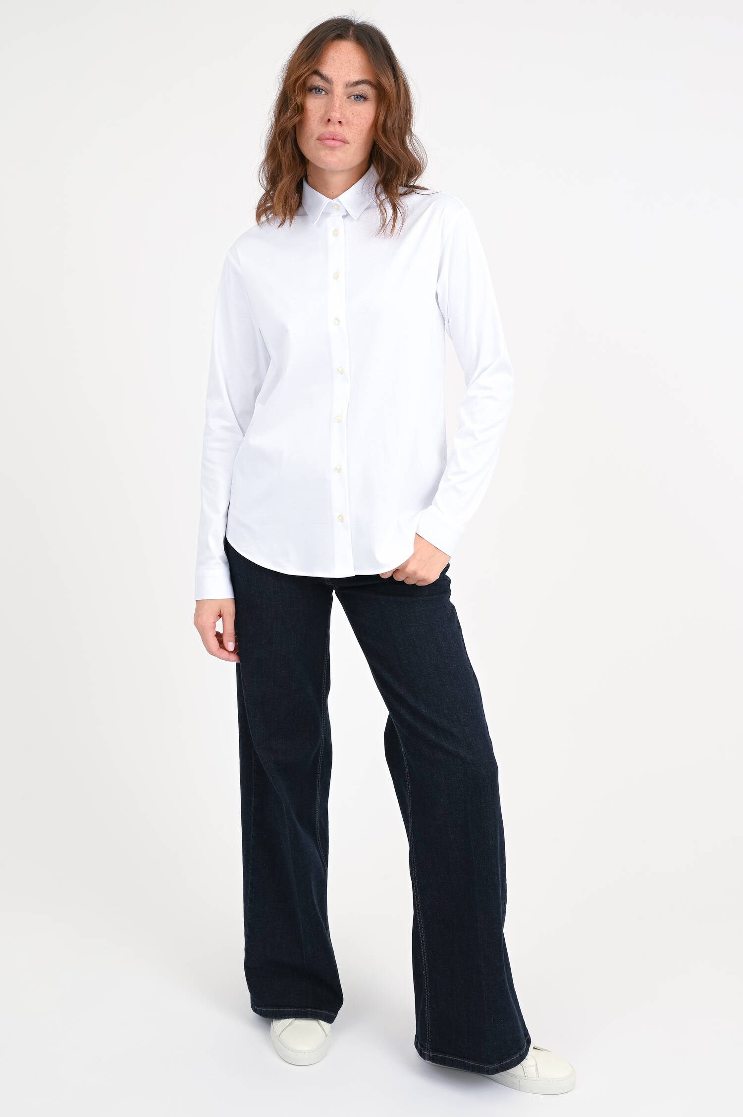 Jersey Langarm-Bluse in Weiß