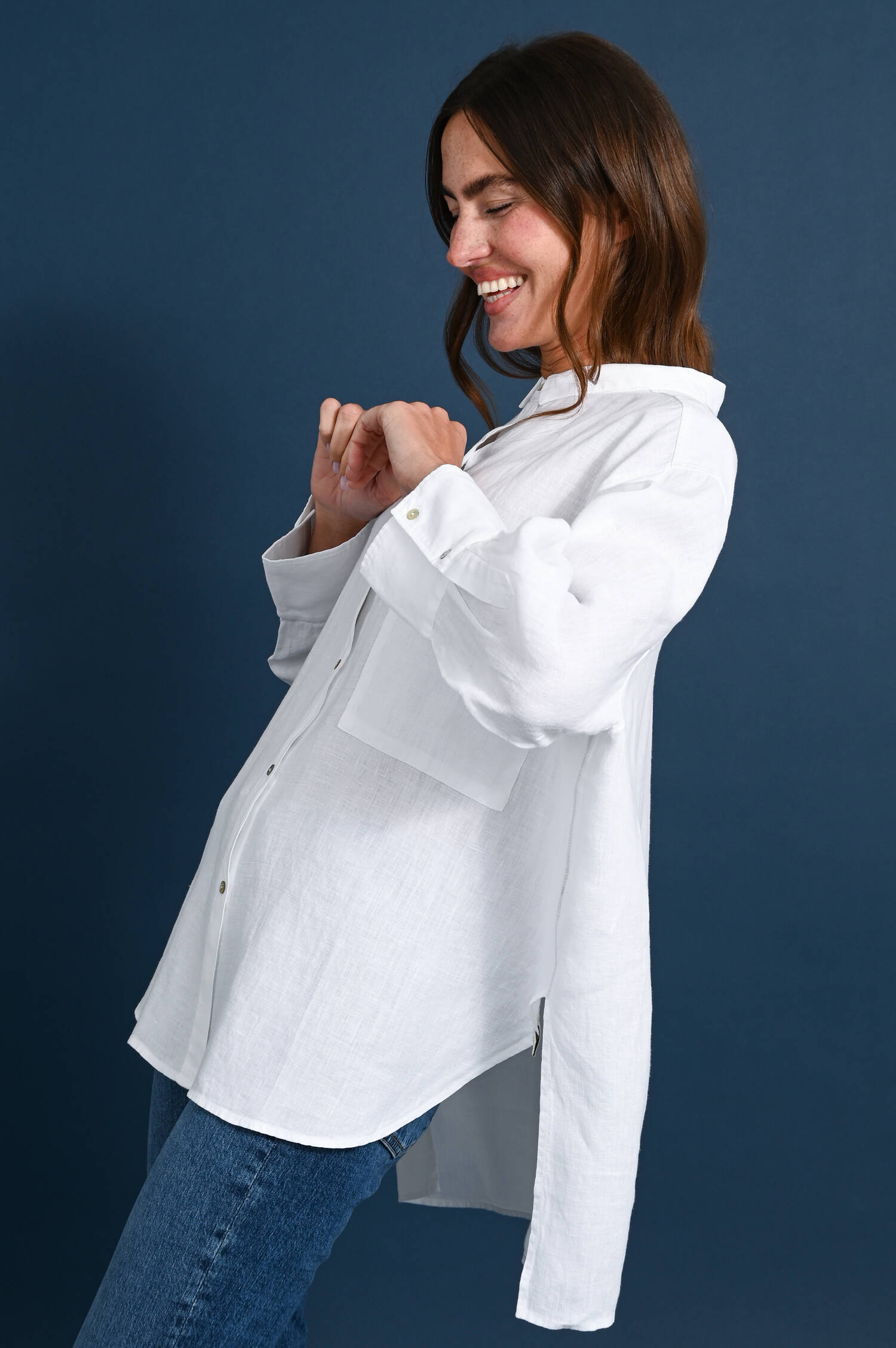 Leinen Hemdbluse in Weiß 