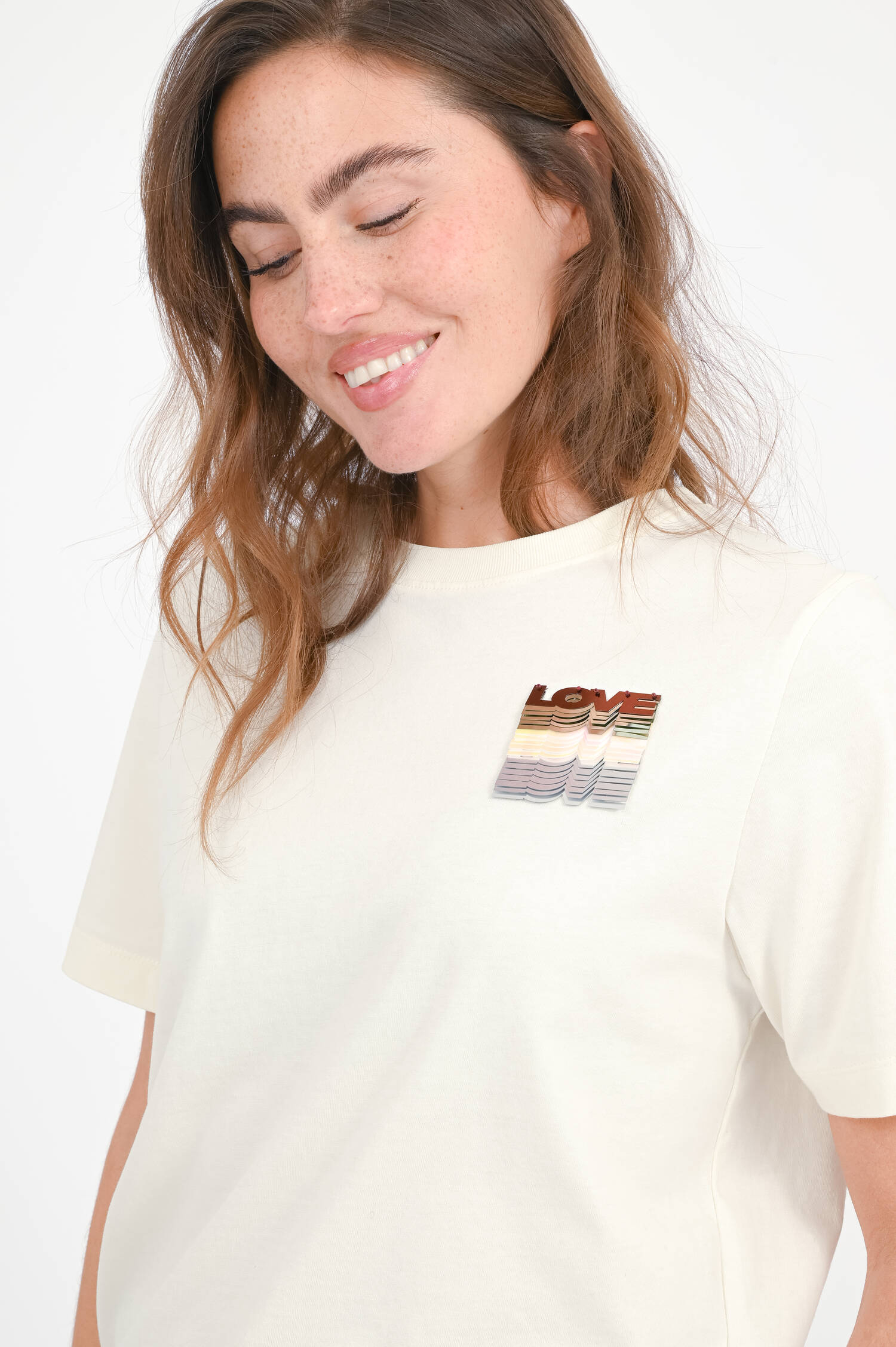 T-Shirt IMASTER mit Love-Schriftzug in Off White