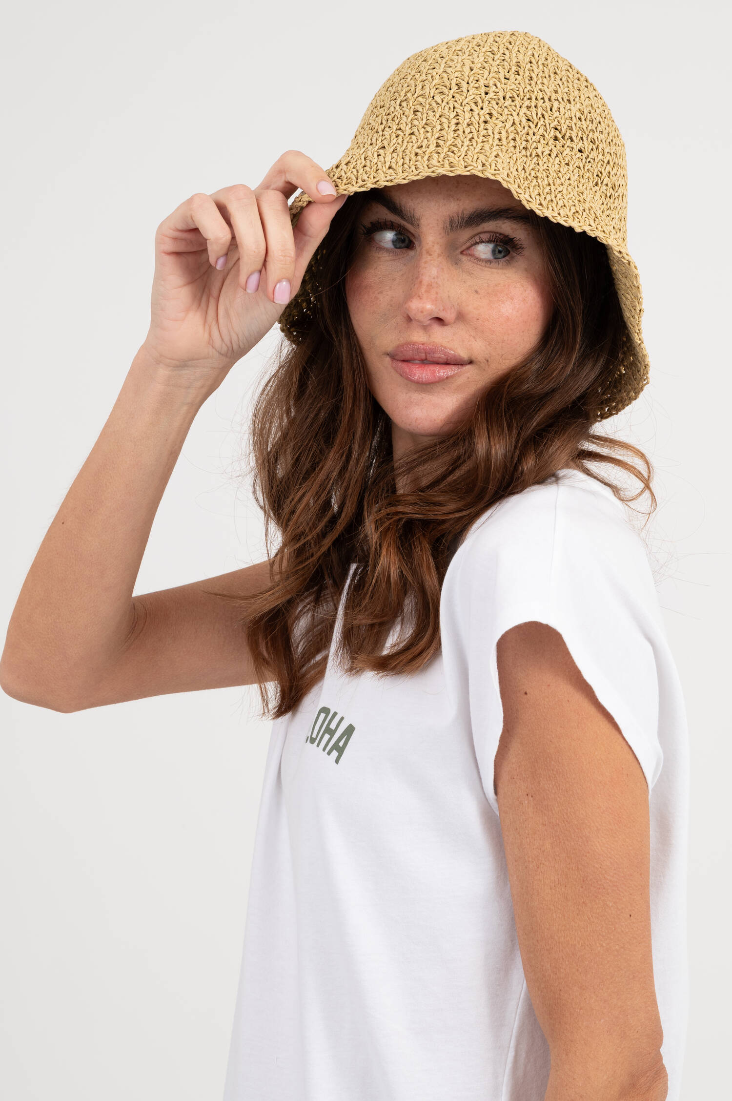 Bucket Hat in Stroh-Optik in Natur