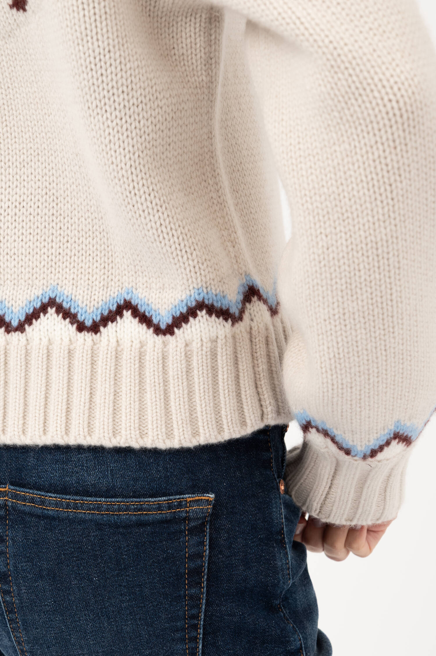 Woll-Cashmere-Pullover mit Norwegermuster in Beige Woll-Cashmere-Pullover mit Norwegermuster in Beige