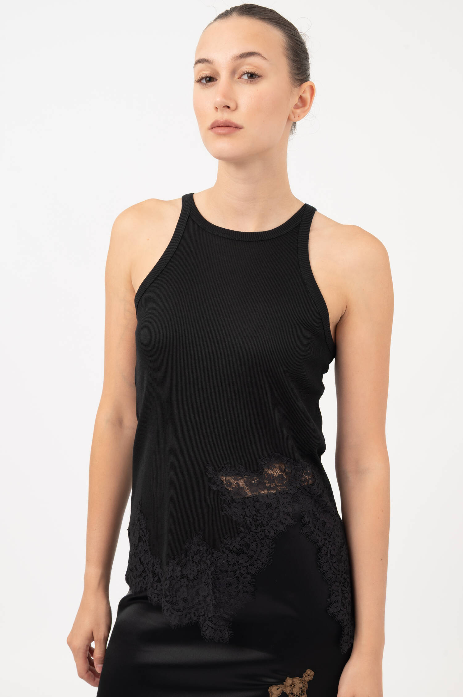 Tanktop mit Spitze in Schwarz