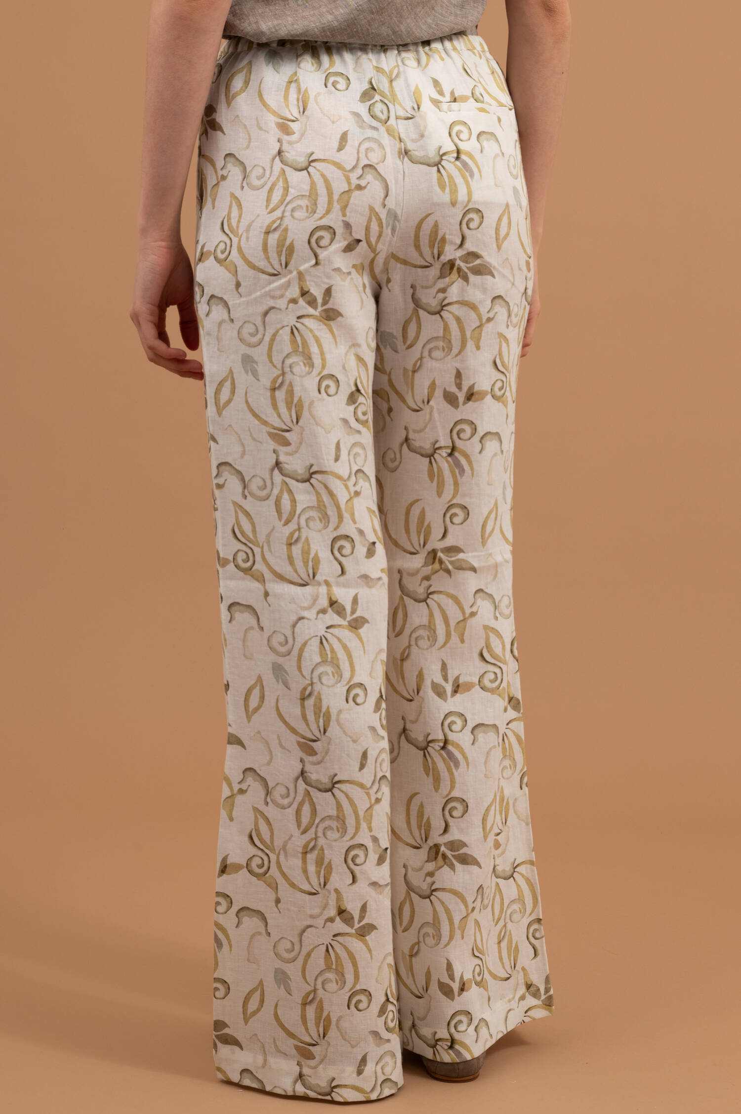 Wide-Leg Leinenschlupfhose RANDY in Grün/Weiß