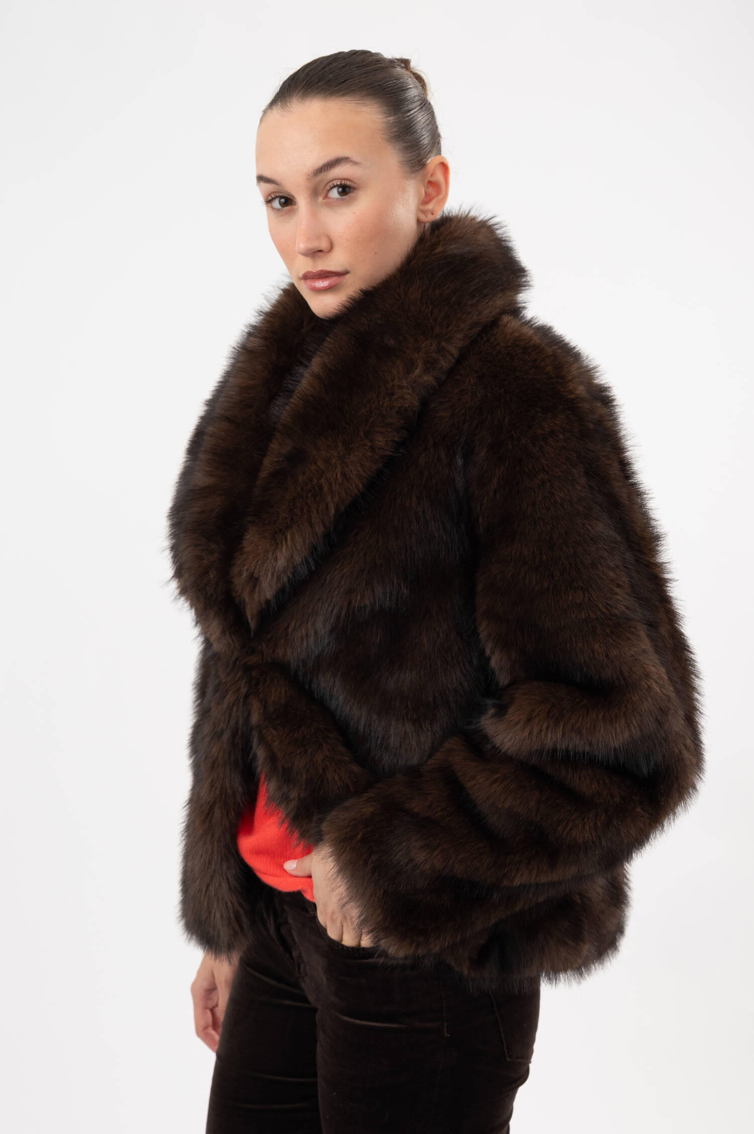 Faux-Fur-Jacke JOLEE in Dunkelbraun