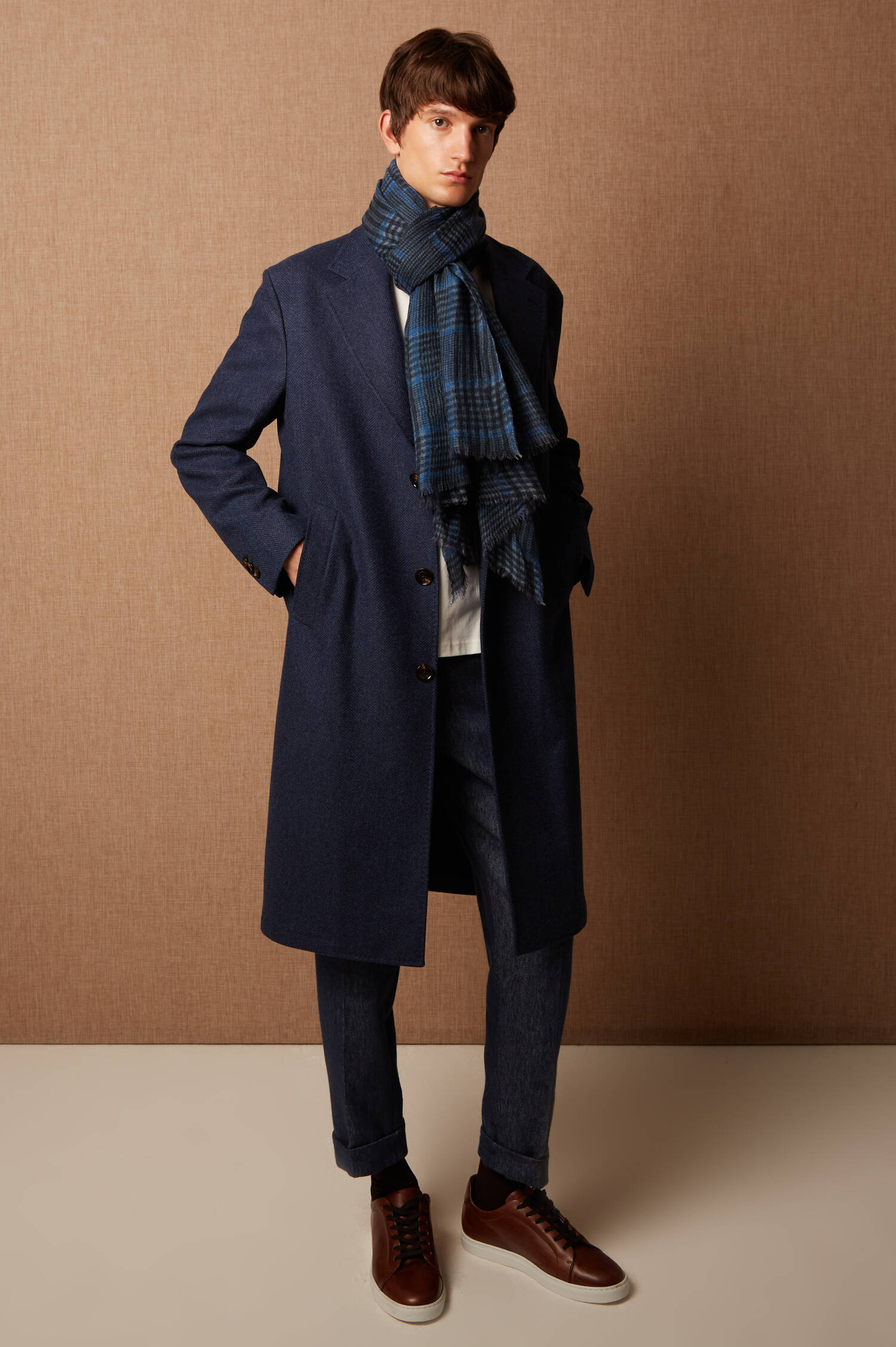 Cashmere-Schal in blau kariert