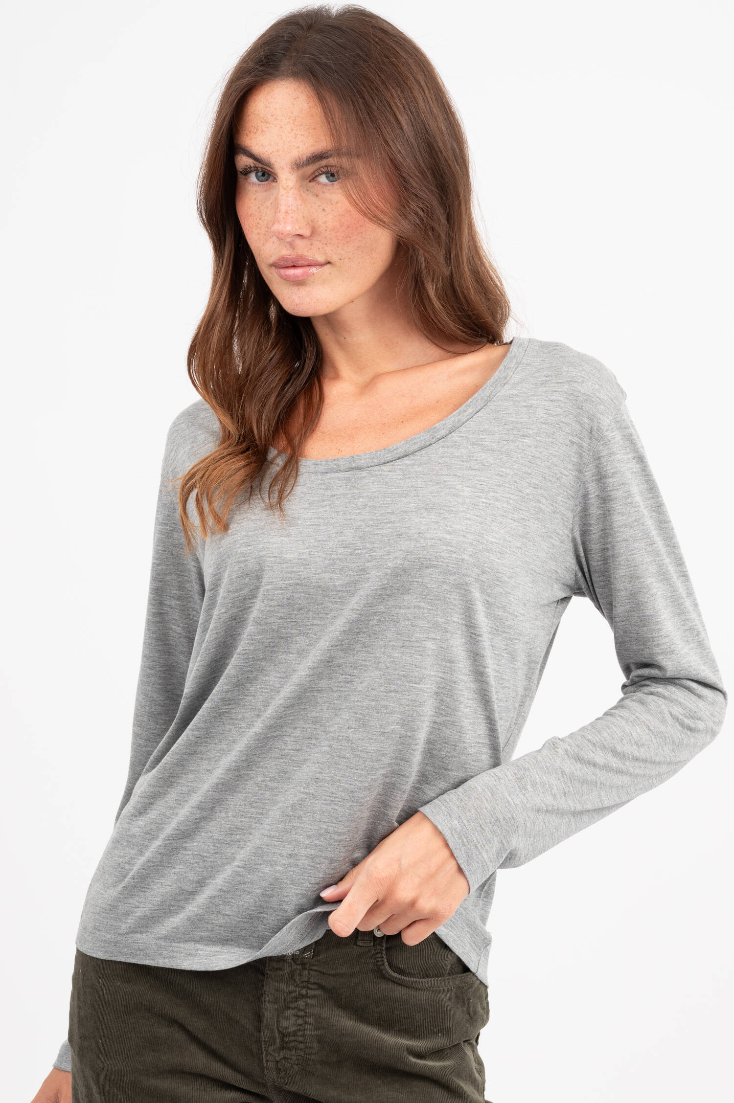 Langarm-Shirt in Grau meliert