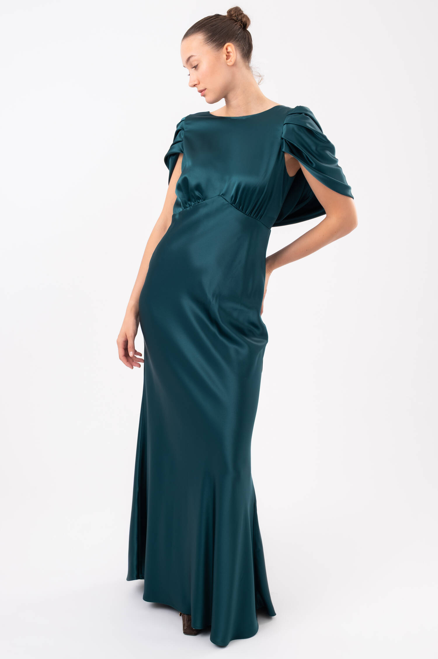 Satin-Maxi-Kleid LOUISE in Petrolblau