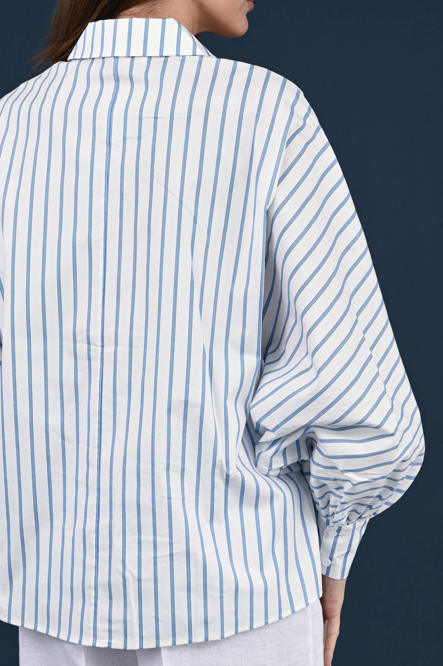 Streifenbluse mit Dolmanärmel in Blau/Weiß