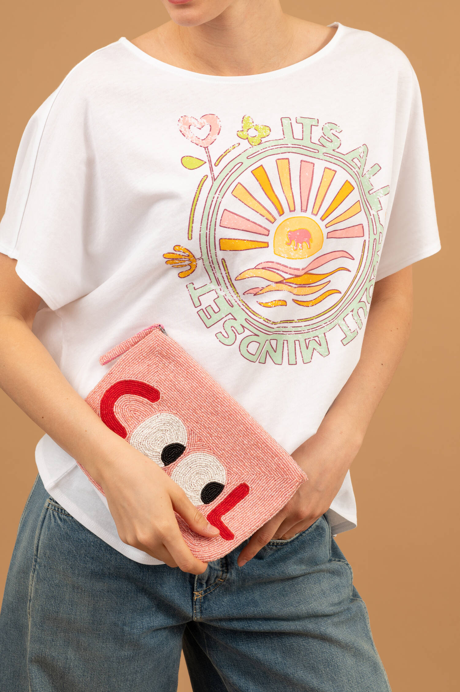 Perlen Clutch COOL in Rosa/Rot