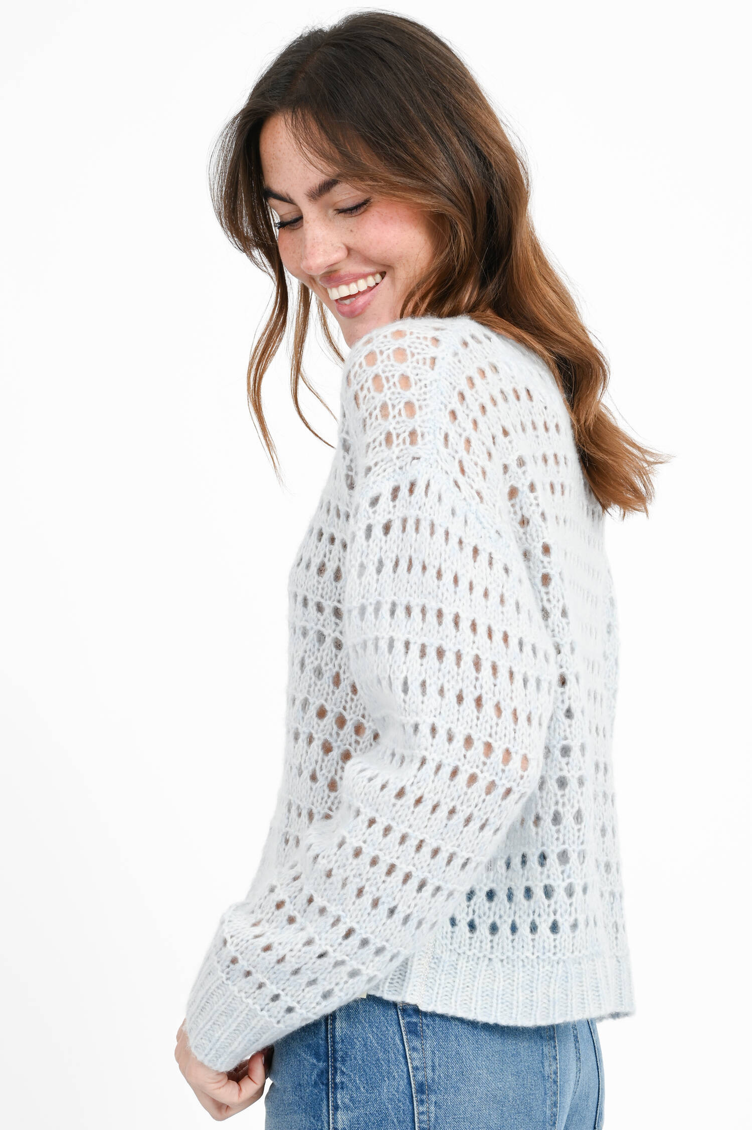 Lochstickerei-Pullover aus Cashmere-Mix in Sky Lochstickerei-Pullover aus Cashmere-Mix in Sky